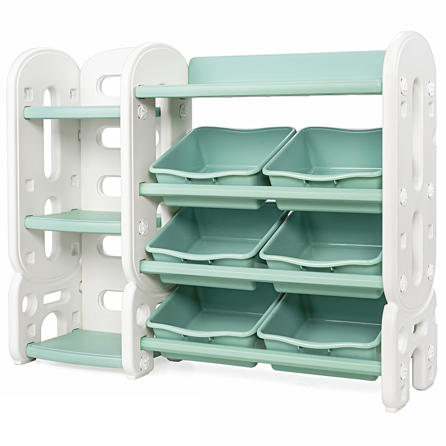 Costway Kids Toy Storage Organizer w/Bins & Multi-Layer Shelf for Bedroom Playroom Green\Blue