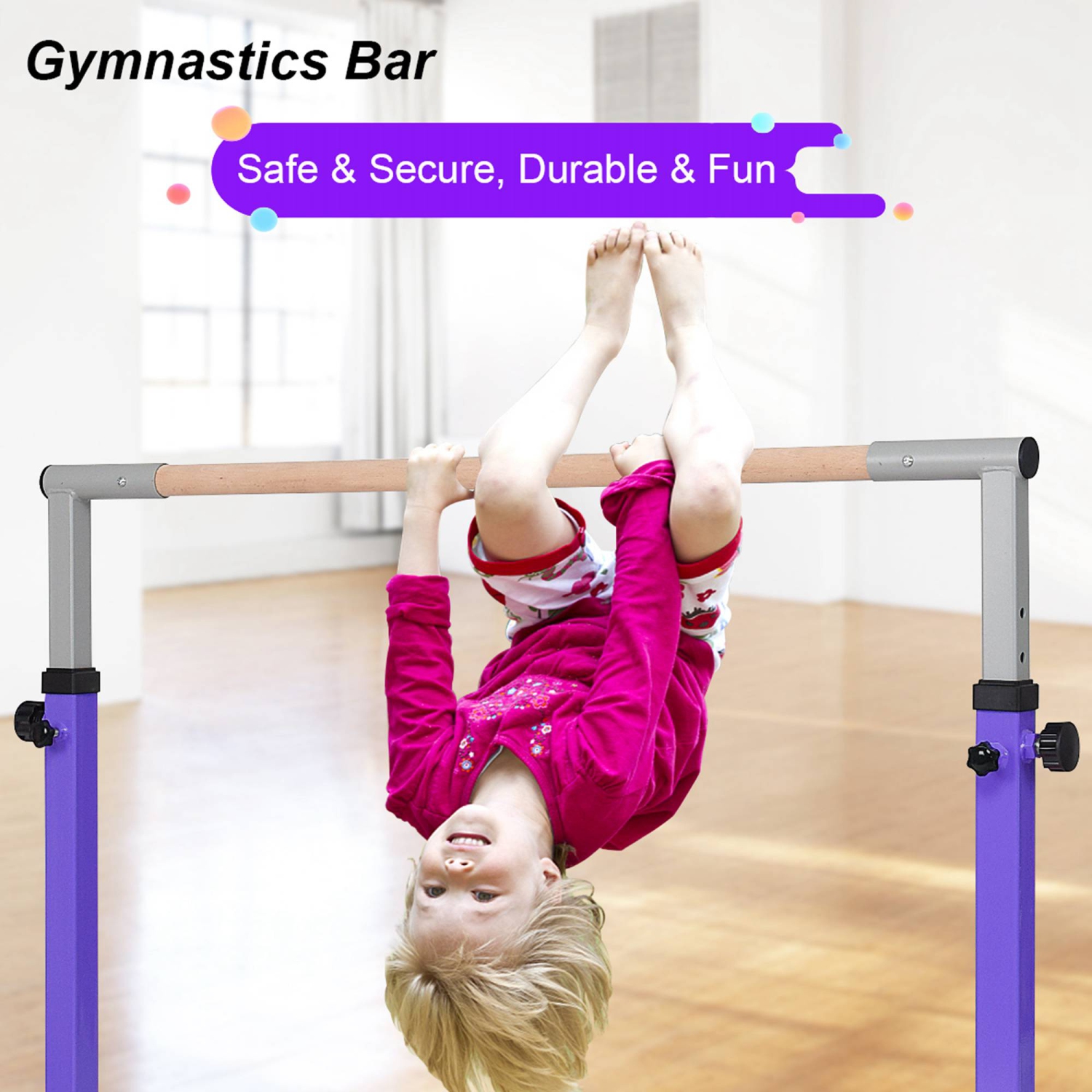 Costway Gymnastic Steel Horizontal Training Bar Junior Home Practice 3'-5' Adjustable
