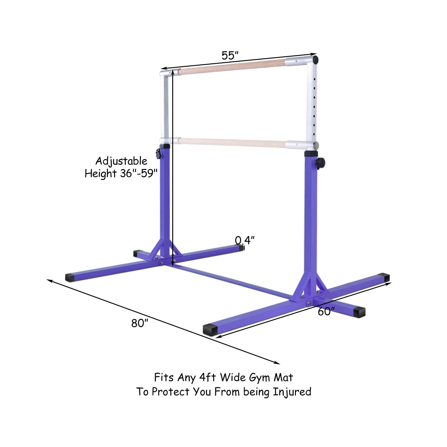 Costway Gymnastic Steel Horizontal Training Bar Junior Home Practice 3'-5' Adjustable
