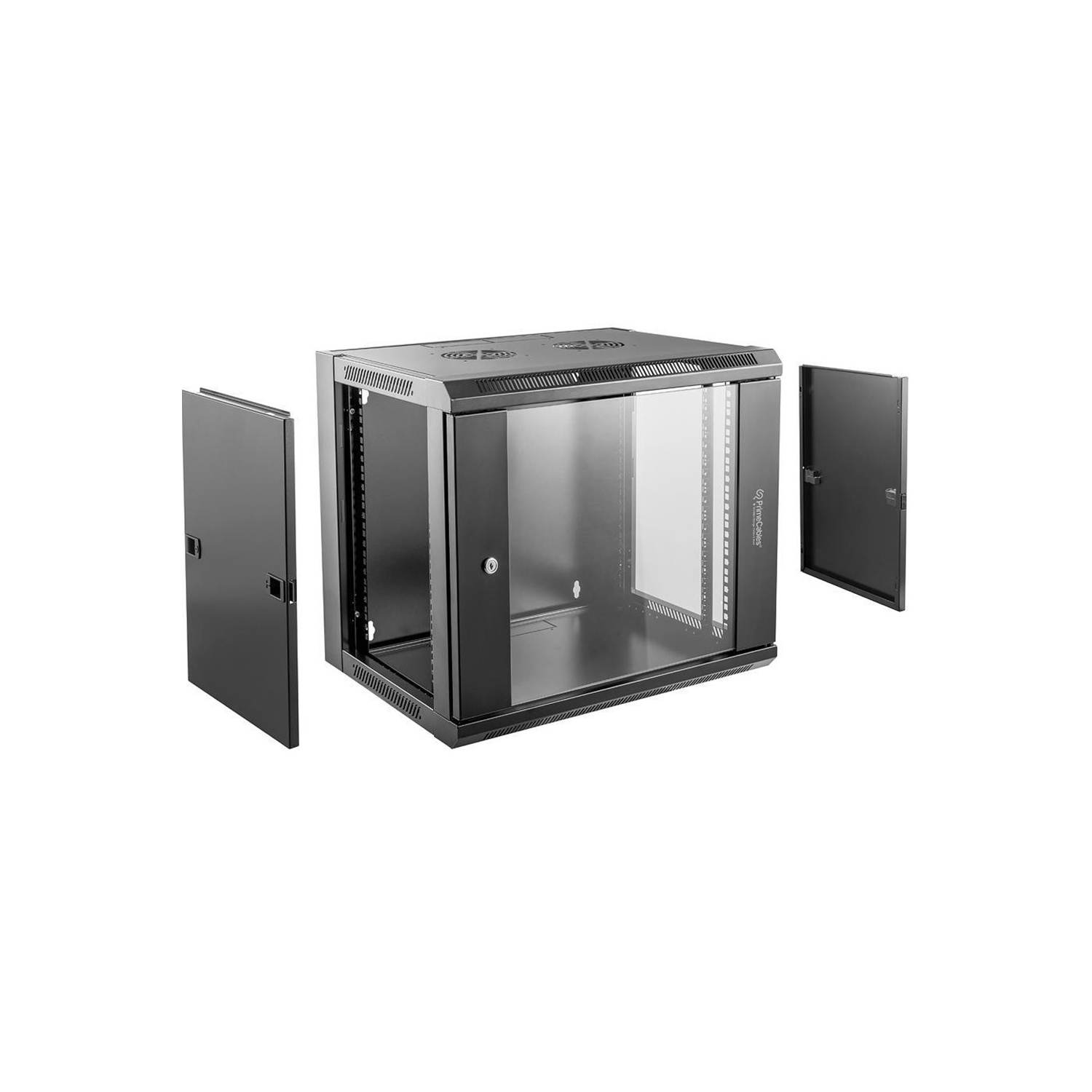 6U Wall Mount Network Server Cabinet Rack, Glass Door, 2 AC Powered Ventilation Fans with Hardware Including-PrimeCables