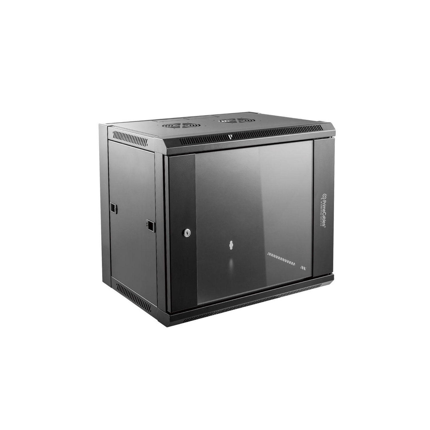 PrimeCables Wall Mount Network Server Cabinet Rack 6U with Glass Door & 2 AC Powered Ventilation Fans