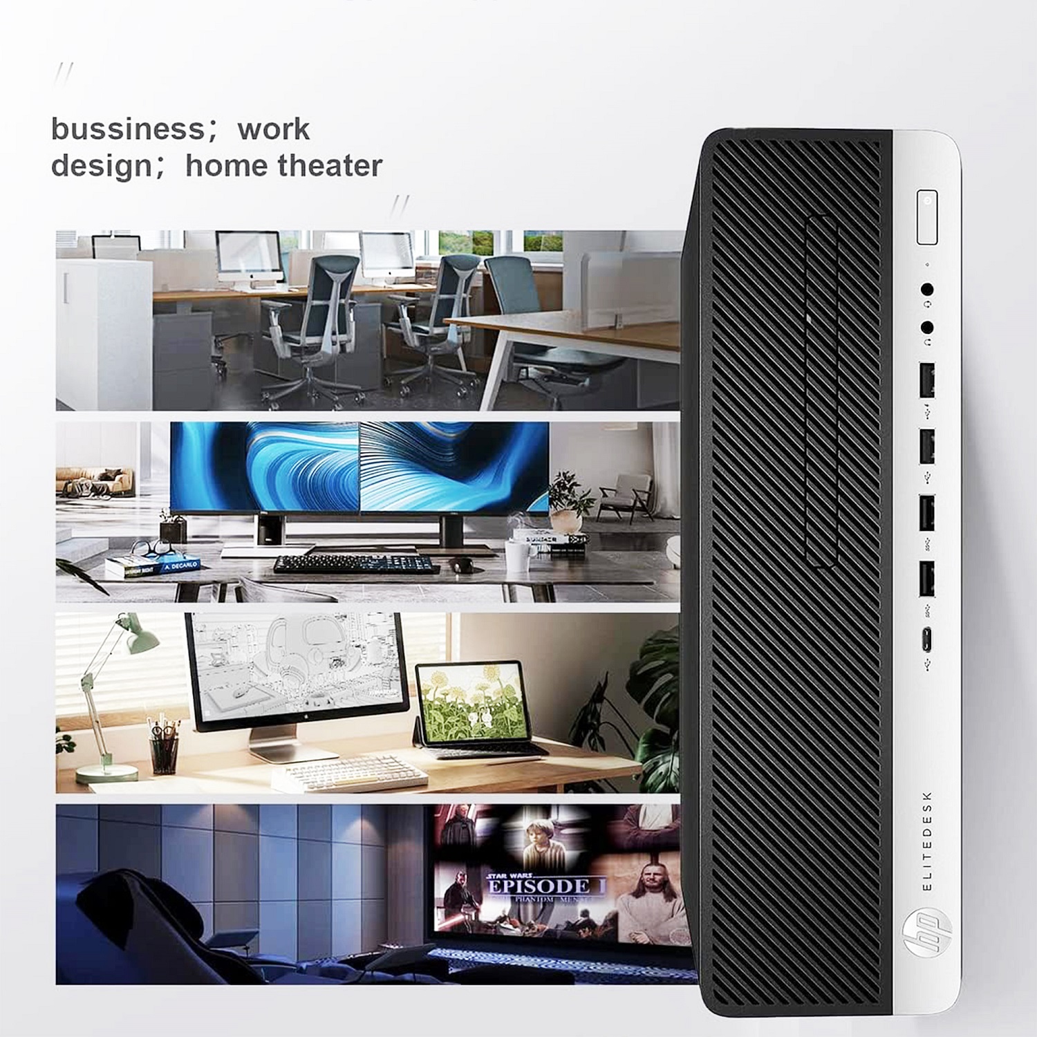 Ordinateur de bureau HP EliteDesk 800 G3 SFF Intel Core i5 6500@3.2GHz 16 Go de RAM DDR4 512 Go SSD Windows 10 Home Clavier et souris WiFi remis à