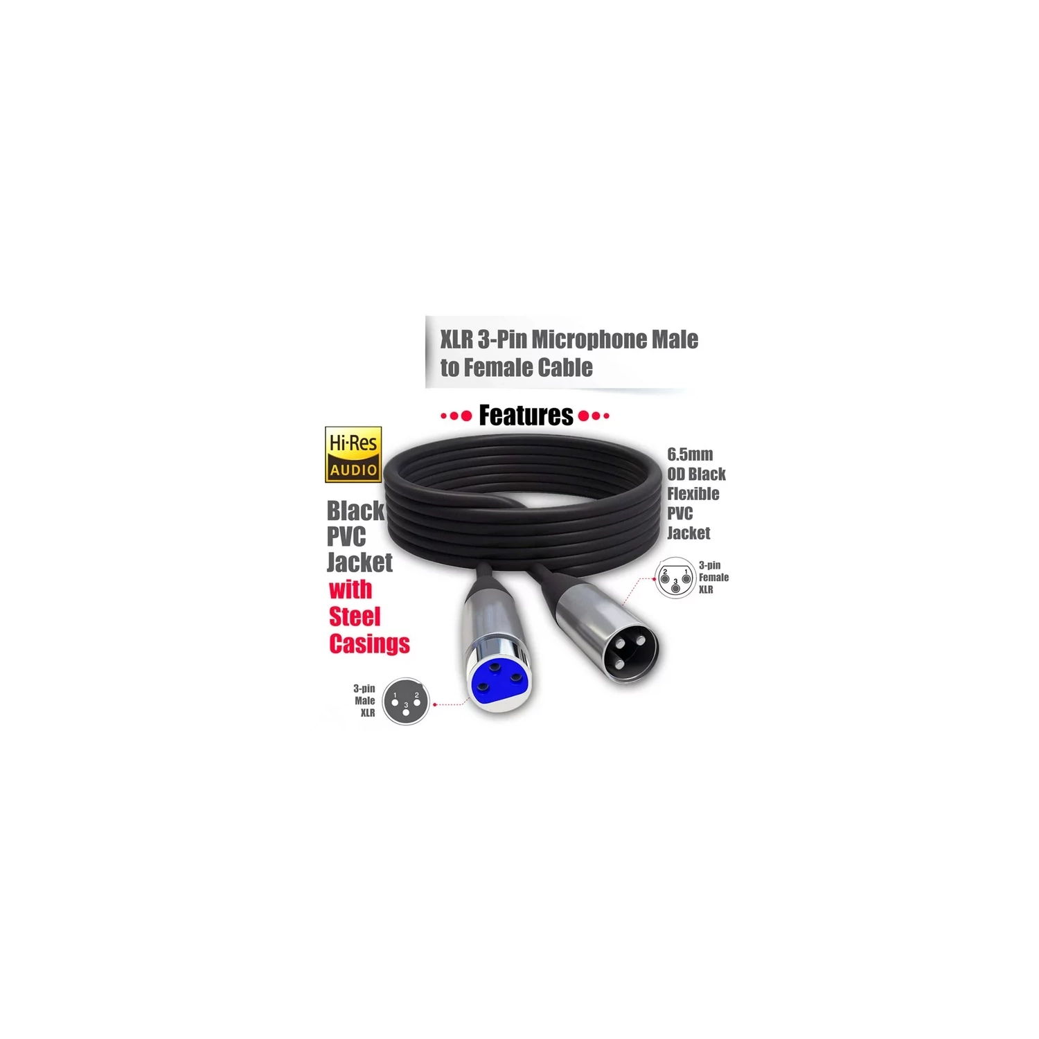 ISTAR Flexible Premier Series 3 Pin XLR Male to XLR Female Cable 2 Meter XLR Cable Microphone Extension Balanced Audio Cable for Phantom Power,