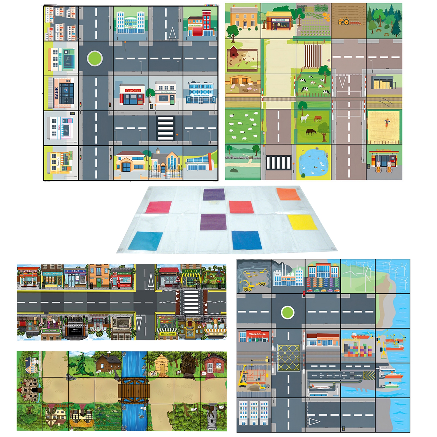 TTS Community & People 7 Activity Mats Bundle for Bee-Bot and Blue-Bot Coding Robot, STEM Educational Teaching Learn Coding Floor Robotics Mat