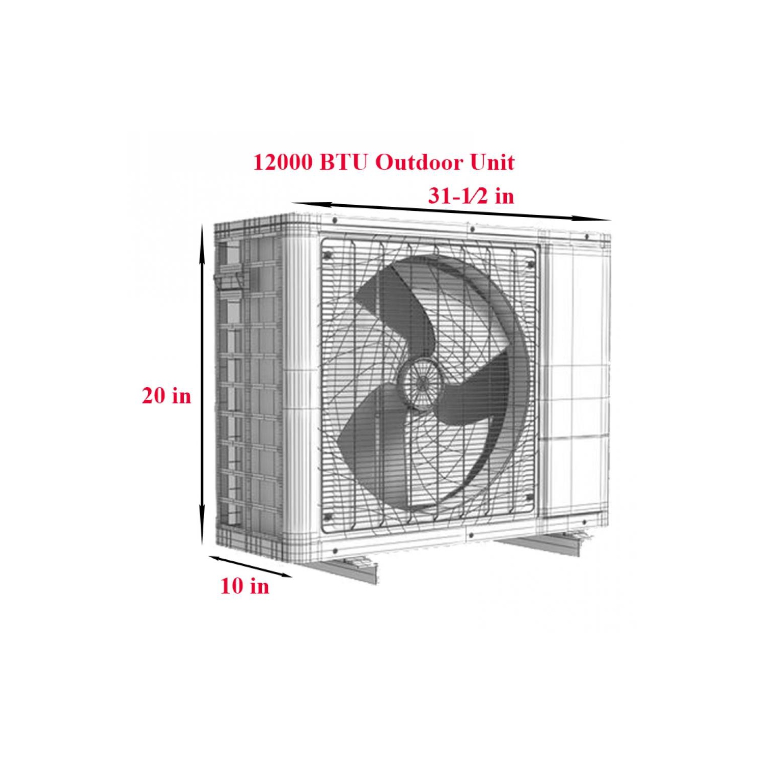 AUX 12,000 BTU 115-Volt, Climatiseur sans Conduit Mini Split avec Pompe à Chaleur, 17 SEER, 600 Pieds Carrés, 1 Tonne, 12 pieds jeu de lignes,