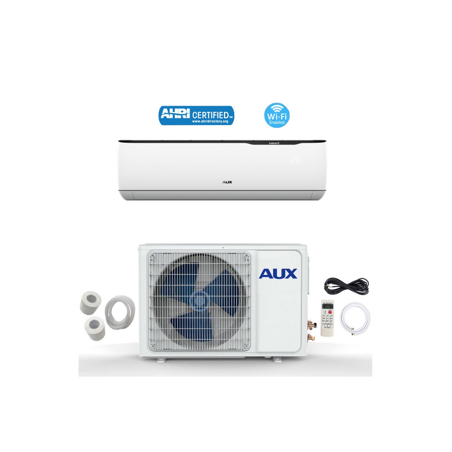 AUX 12,000 BTU 115-Volt 17 SEER 600-Sq.Ft Ductless Mini Split Air Conditioner with Heat Pump, Wi-Fi Control, 12ft Installation Kit