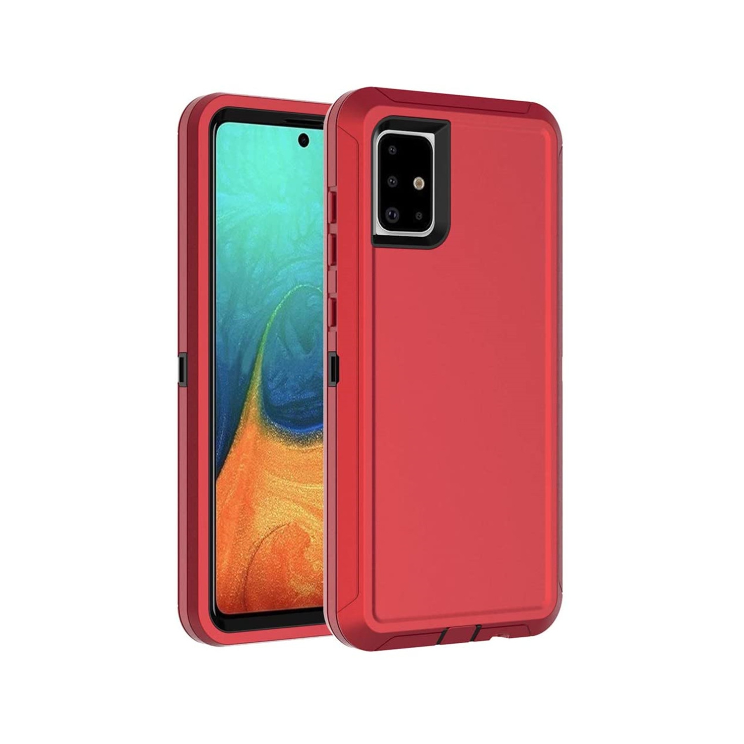 【CSmart】 Anti-Drop Triple 3 Layers Shockproof Heavy Duty Defender Hard Case for Samsung Galaxy A51, Red