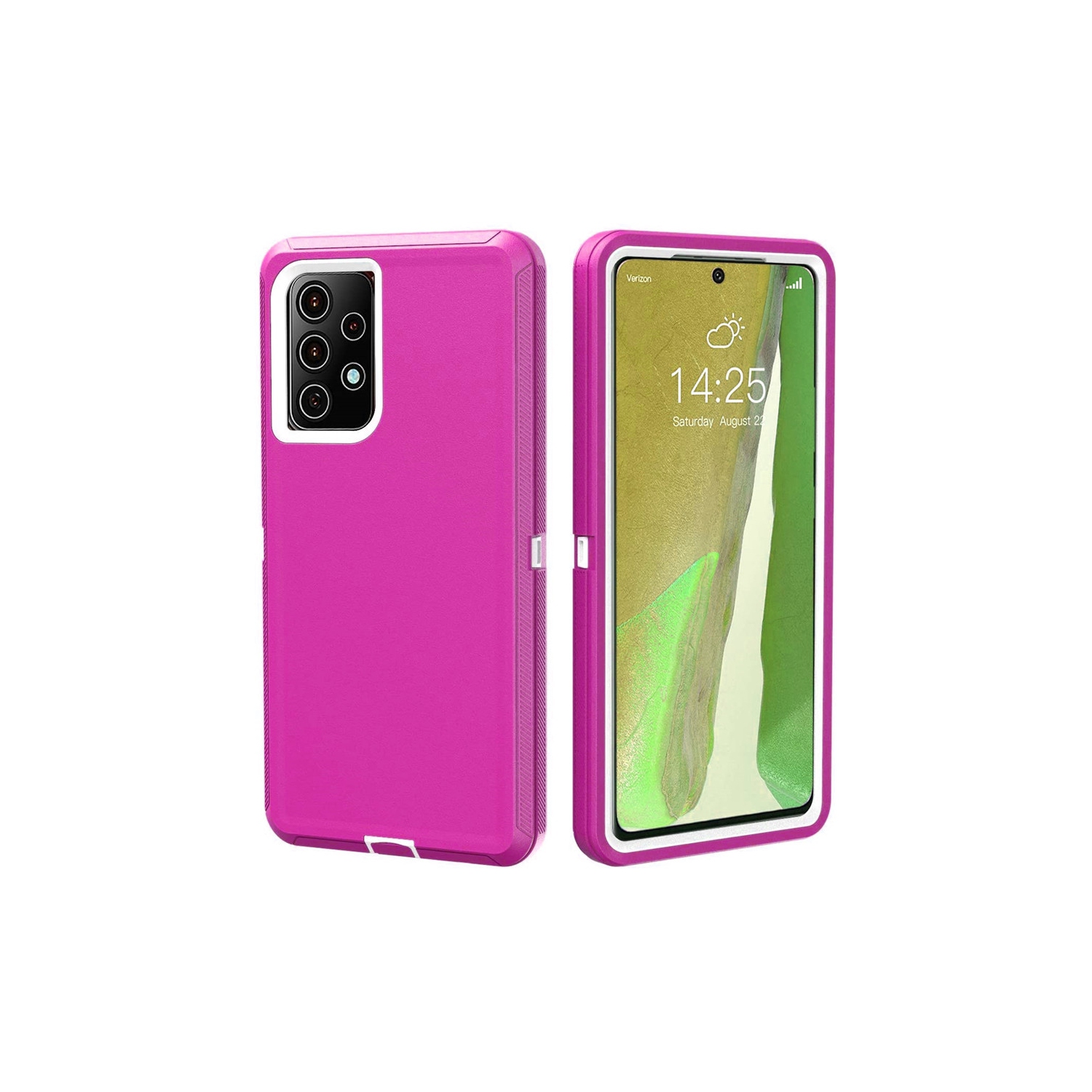 【CSmart】 Anti-Drop Triple 3 Layers Shockproof Heavy Duty Defender Hard Case for Samsung Galaxy A52 5G, Hot Pink
