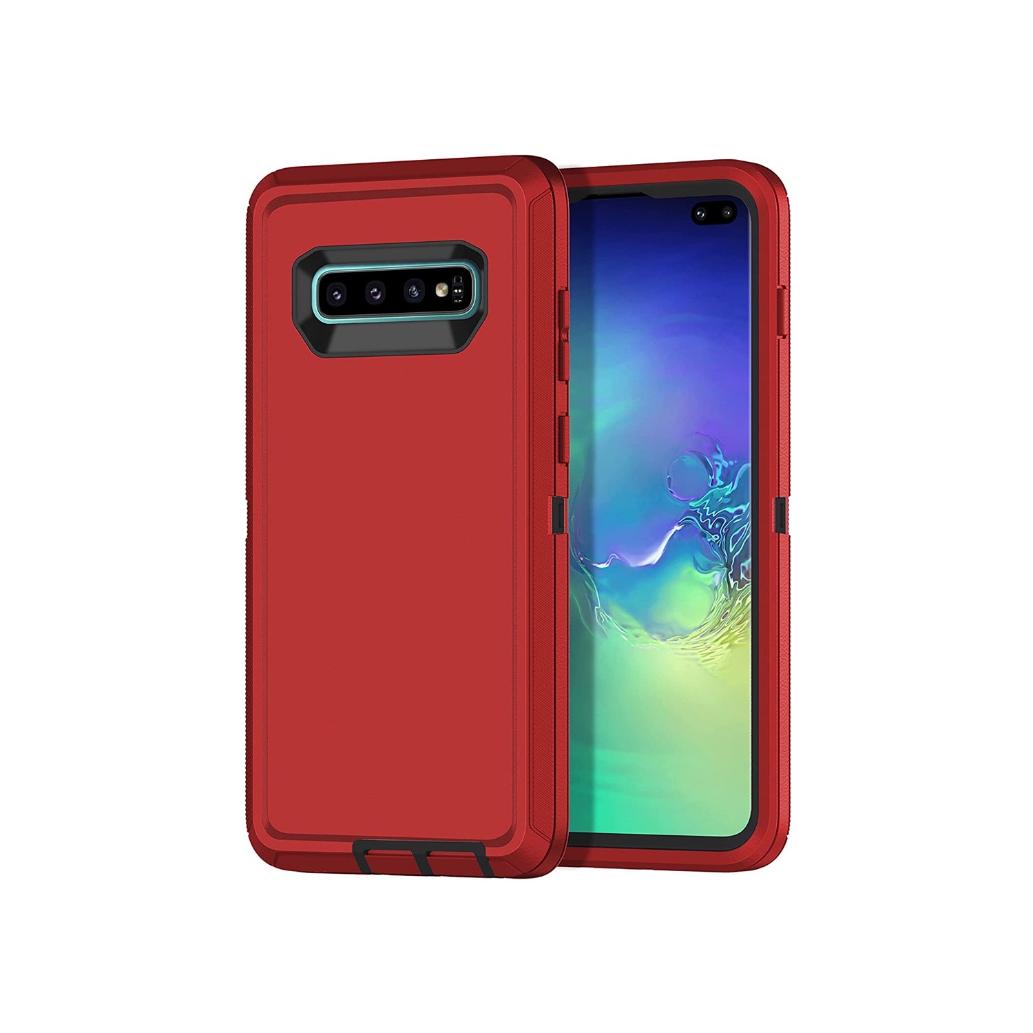 【CSmart】 Anti-Drop Triple 3 Layers Shockproof Heavy Duty Defender Hard Case for Samsung Galaxy S10, Red