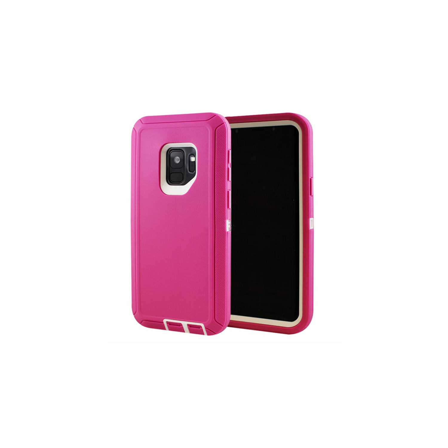 【CSmart】 Anti-Drop Triple 3 Layers Shockproof Heavy Duty Defender Hard Case for Samsung Galaxy S9, Hot Pink