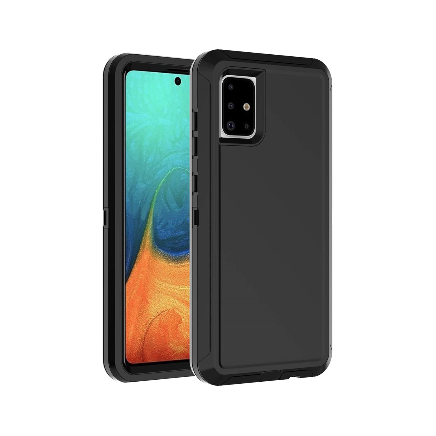 【CSmart】 Anti-Drop Triple 3 Layers Shockproof Heavy Duty Defender Hard Case for Samsung Galaxy A51, Black