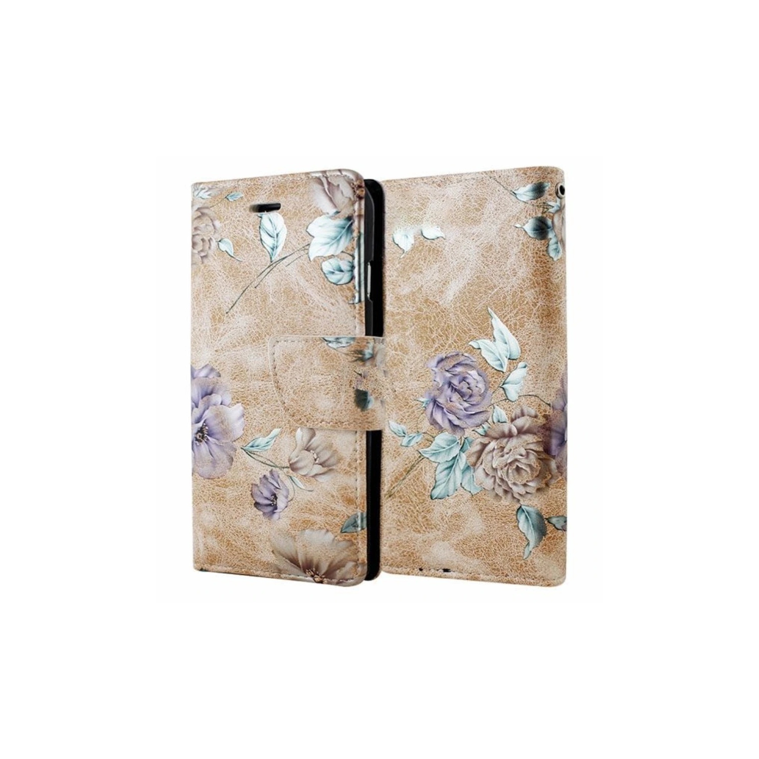 【CSmart】 Magnetic Card Slot Leather Folio Wallet Flip Case Cover for Samsung Galaxy A21, Beige Flower