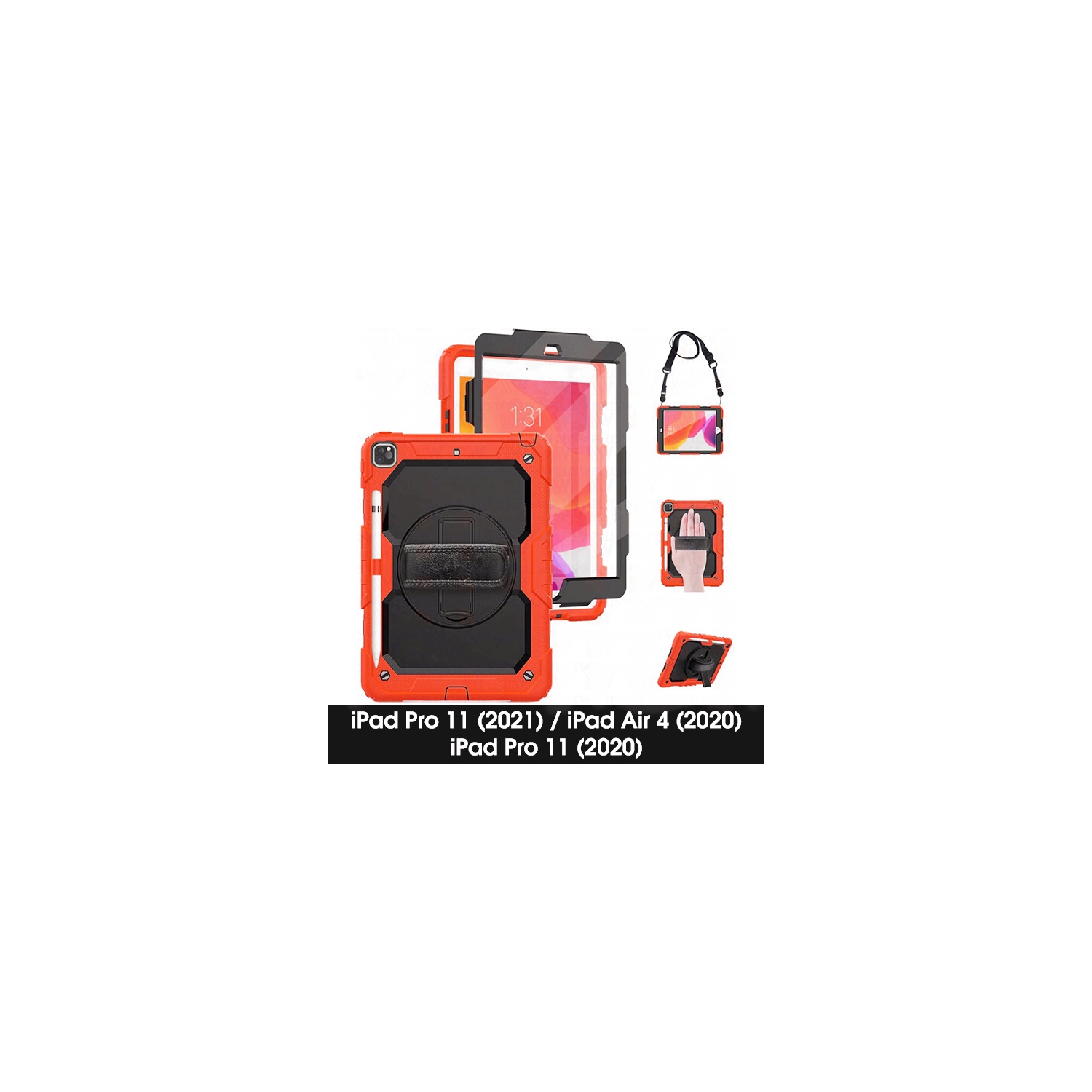Shockproof Heavy Duty Defender Case with Shoulder & Hand Strap for iPad Air 4 5 4th 5th Gen. / Pro 11" 1st 2nd 3rd Gen., Red