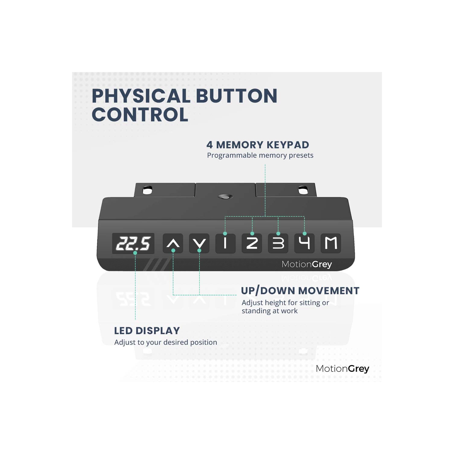 MotionGrey Height Adjustable German Electric Dual Motors Sit to Stand Computer Home Table and Office Standing Desk - White Frame with Tabletop