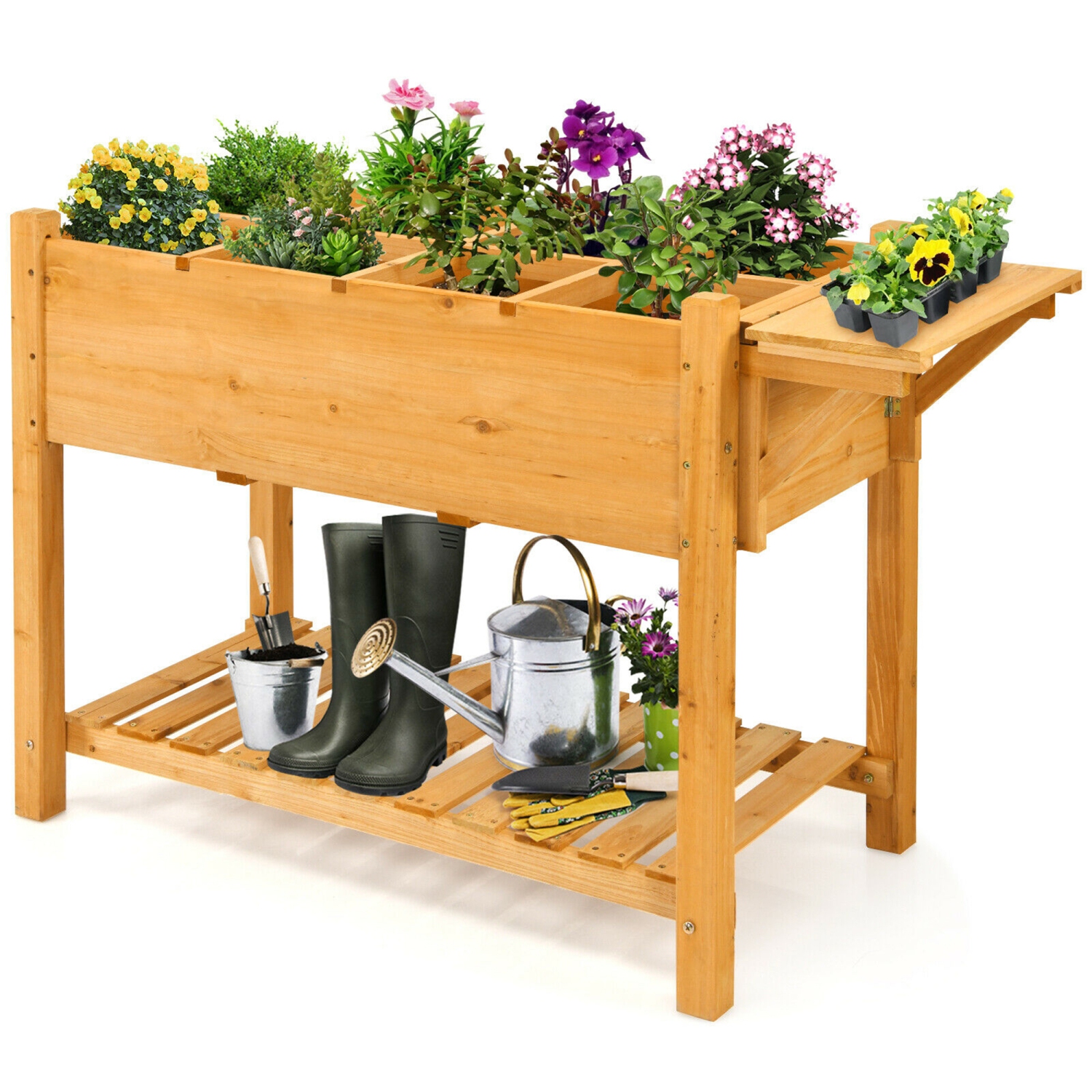 Gymax Raised Garden Bed Elevated Planter Box Kit w/8 Grids & Folding Tabletop