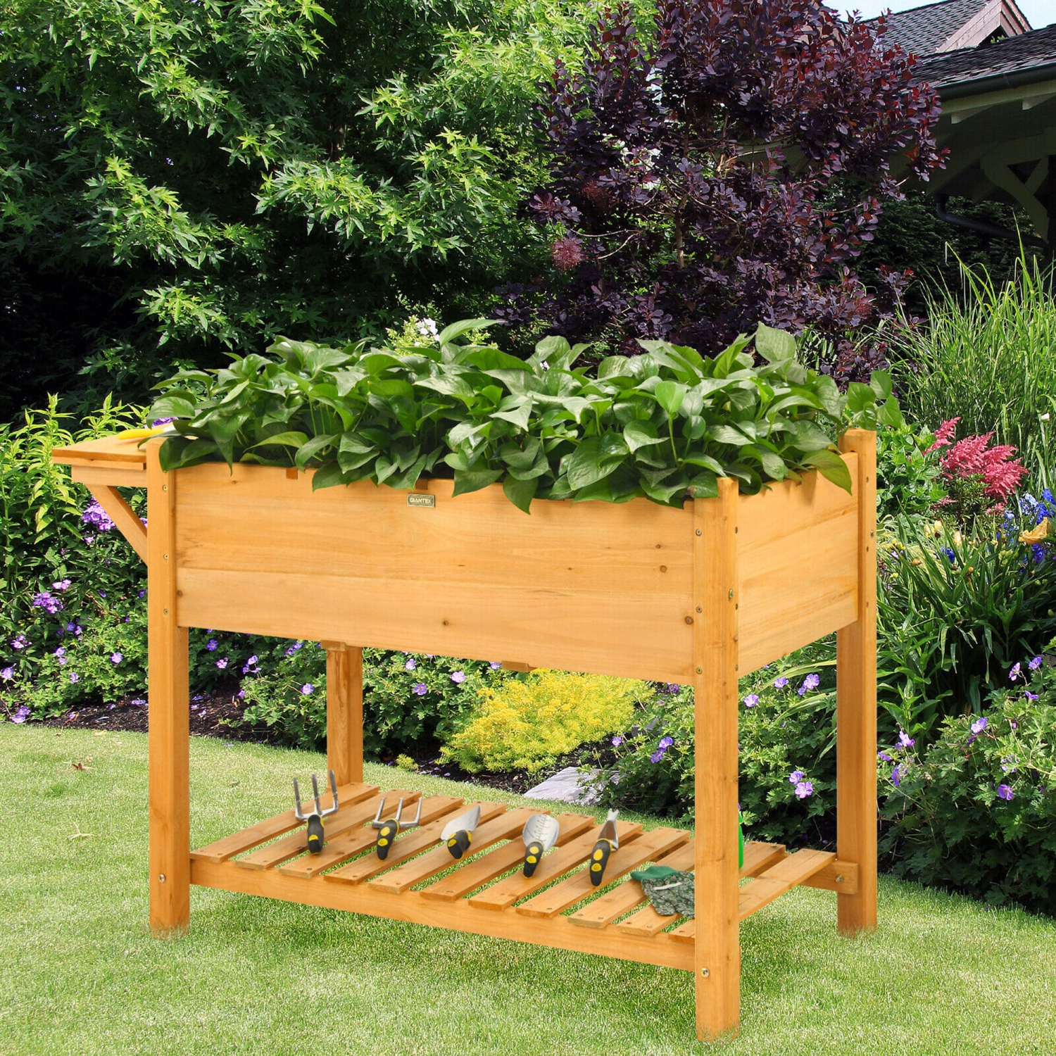 Gymax Raised Garden Bed Elevated Planter Box Kit w/8 Grids & Folding Tabletop