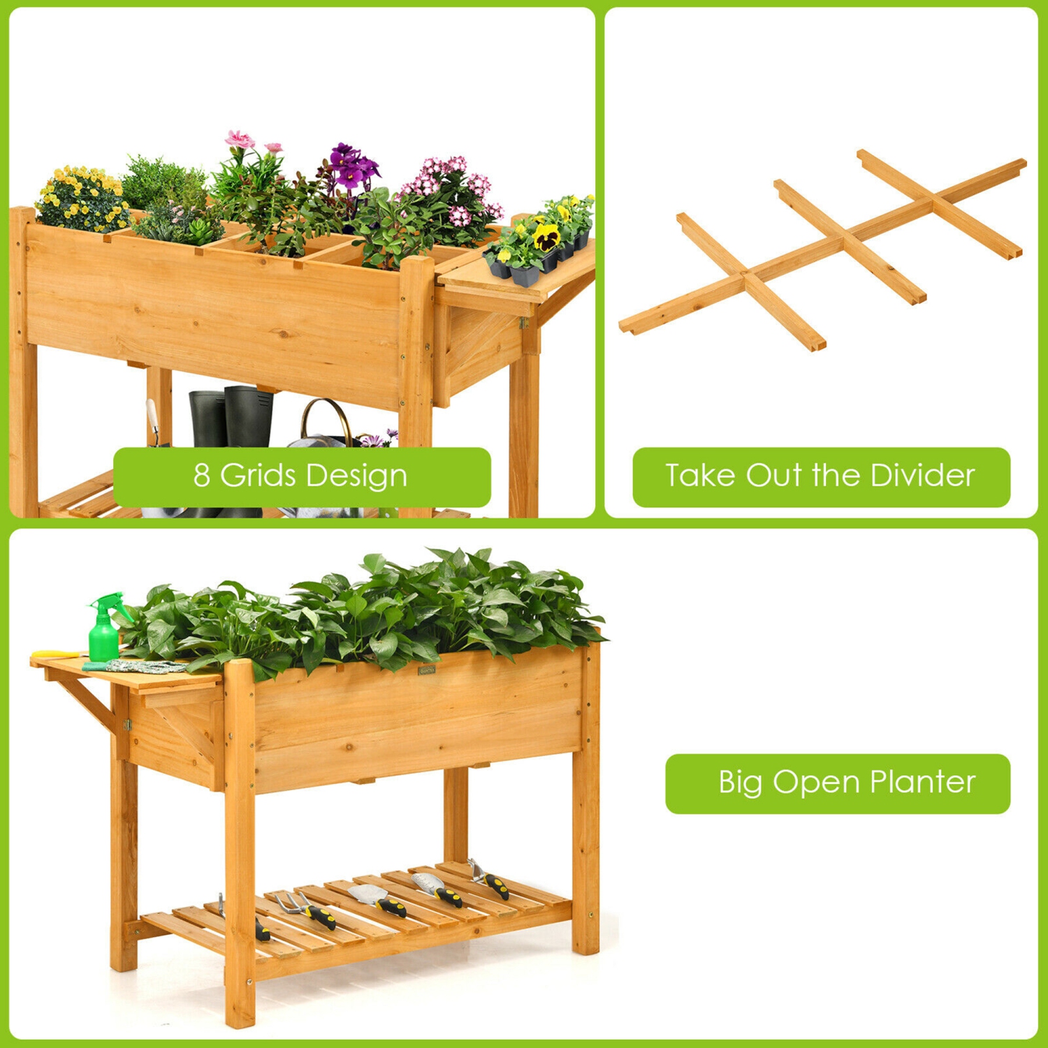 Gymax Raised Garden Bed Elevated Planter Box Kit w/8 Grids & Folding Tabletop