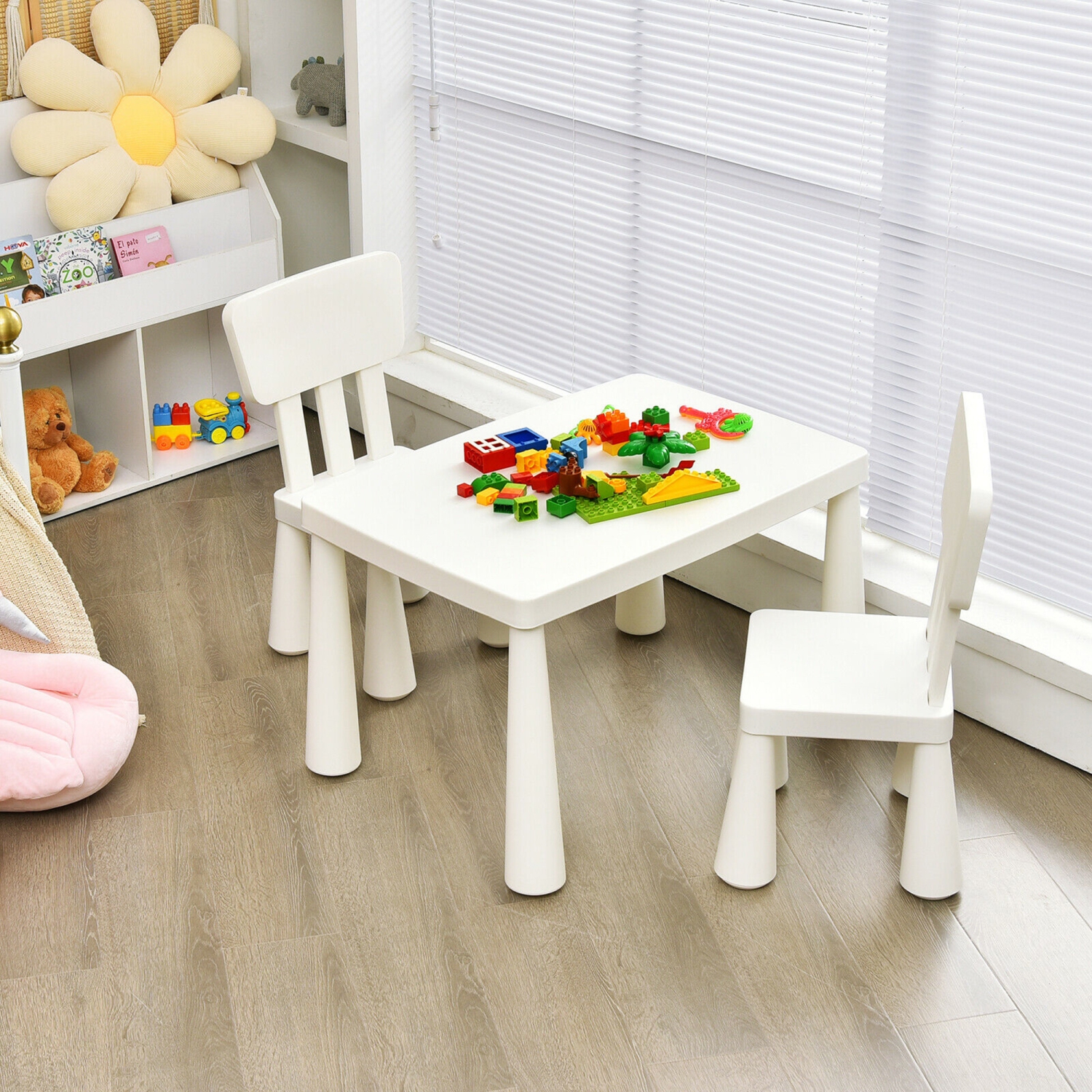 Gymax Kids Table & 2 Chairs Set Toddler Activity Play Dining Study Desk Baby Gift