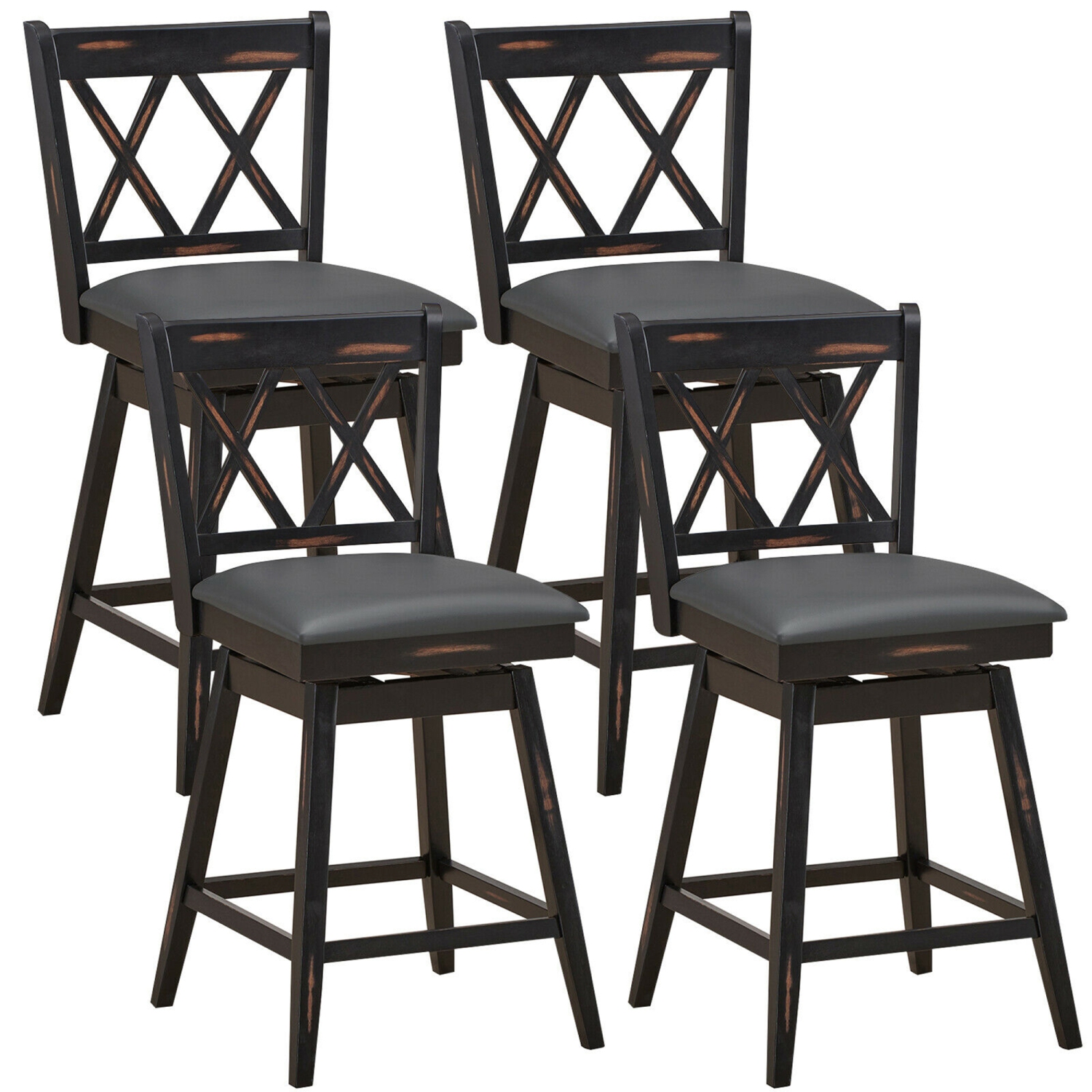 Gymax Set of 4 Barstools Swivel Counter Height Chairs w/Rubber Wood Legs