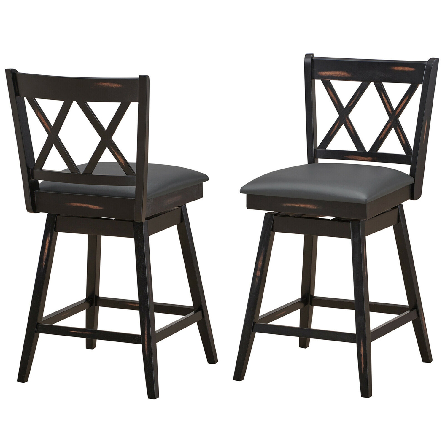 Gymax Set of 4 Barstools Swivel Counter Height Chairs w/Rubber Wood Legs