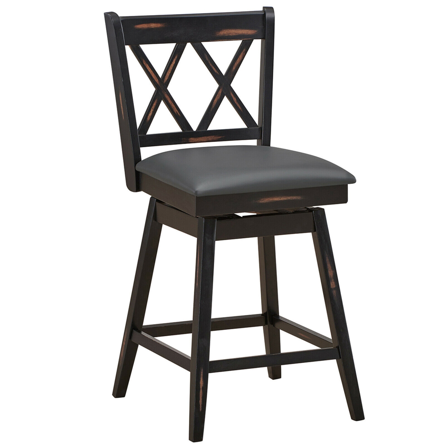 Gymax Set of 4 Barstools Swivel Counter Height Chairs w/Rubber Wood Legs