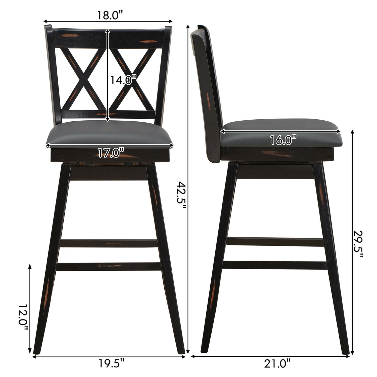 Gymax Set of 2 Barstools Swivel Bar Height Chairs with Rubber Wood Legs