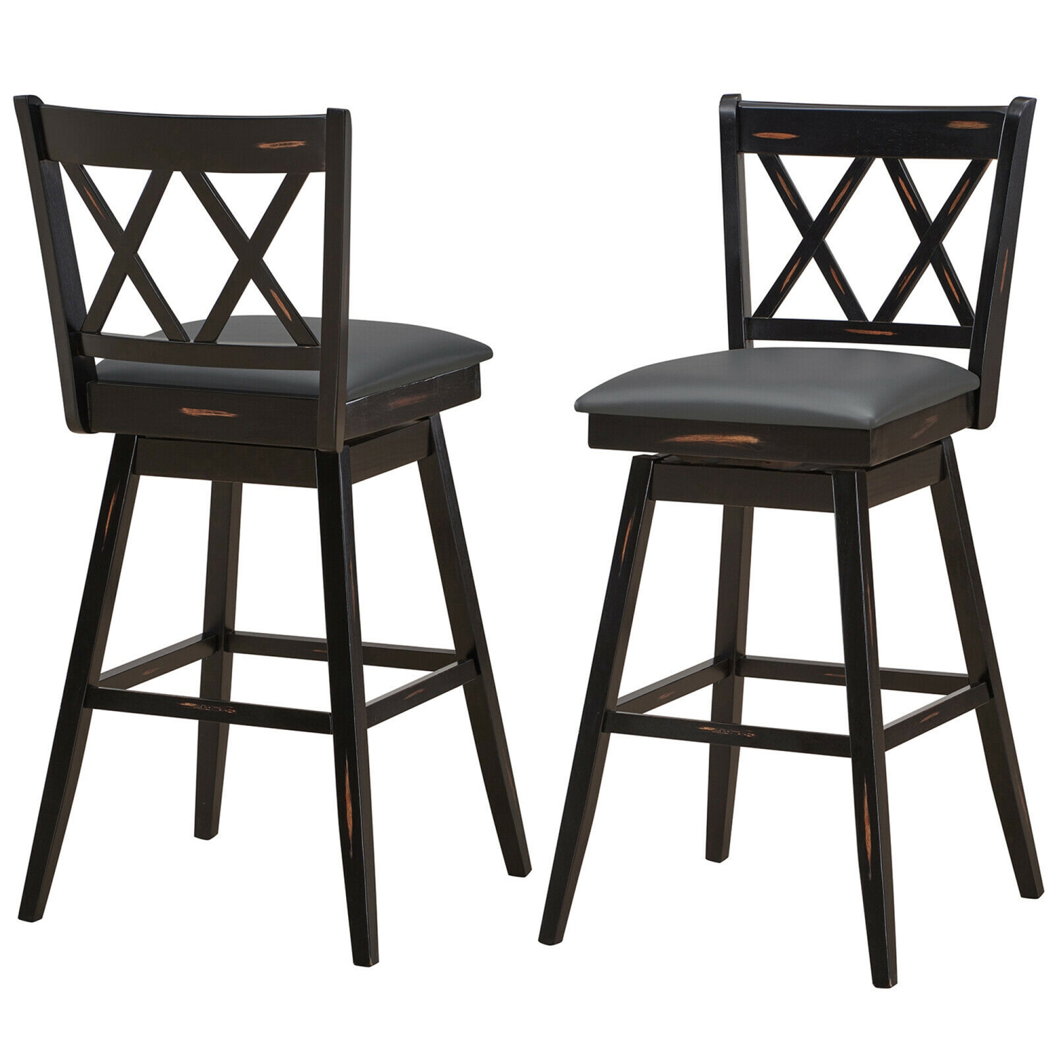 Gymax Set of 2 Barstools Swivel Bar Height Chairs with Rubber Wood Legs