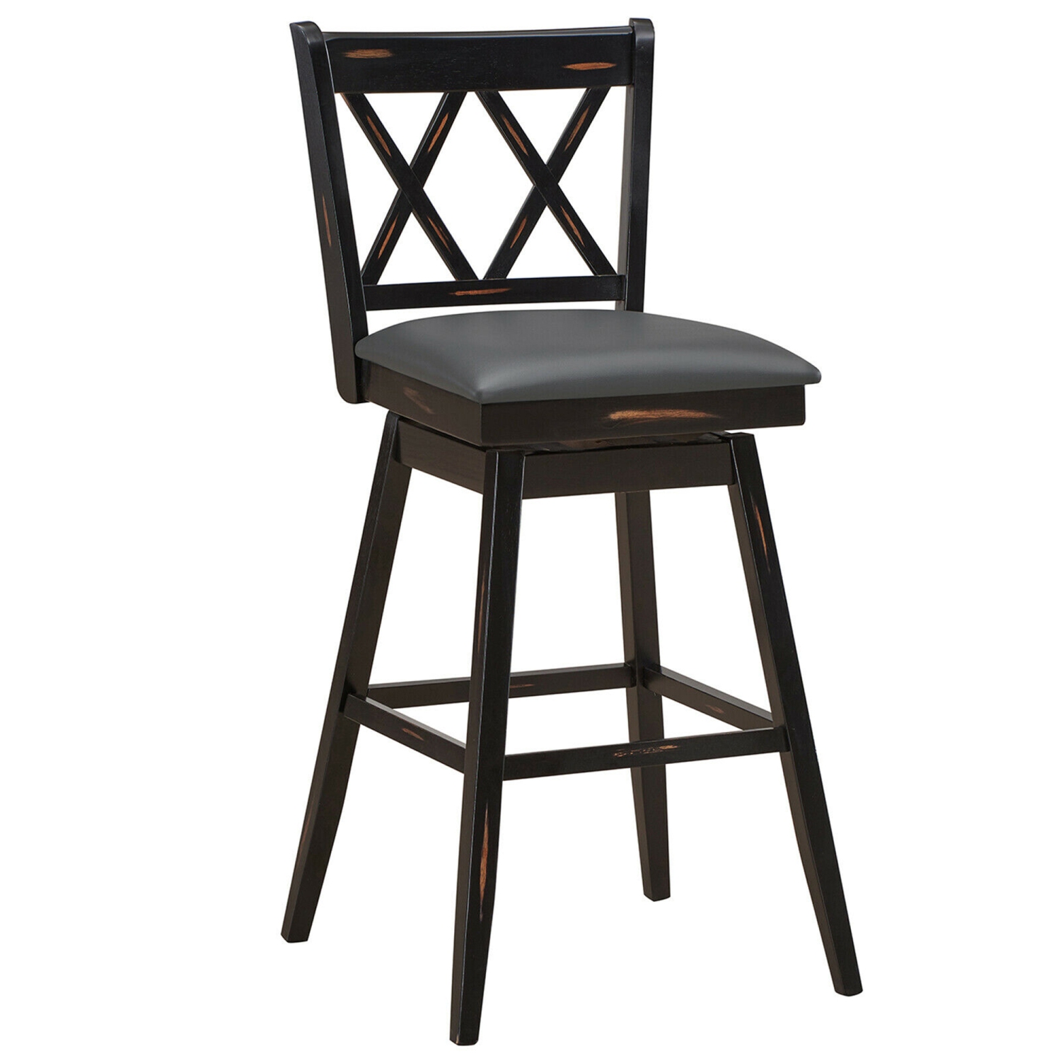 Gymax Set of 2 Barstools Swivel Bar Height Chairs with Rubber Wood Legs