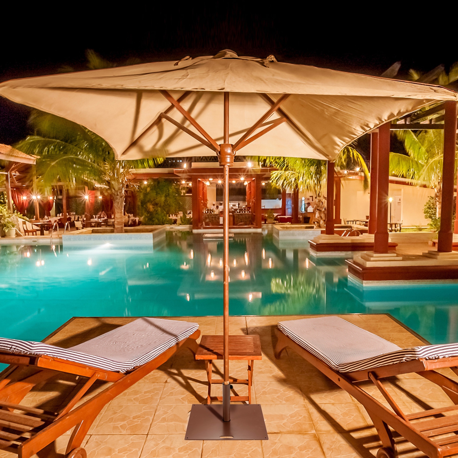 Gymax Square Weighted Patio Umbrella Base Stand 50 lbs Outdoor w/ 3 Adapters