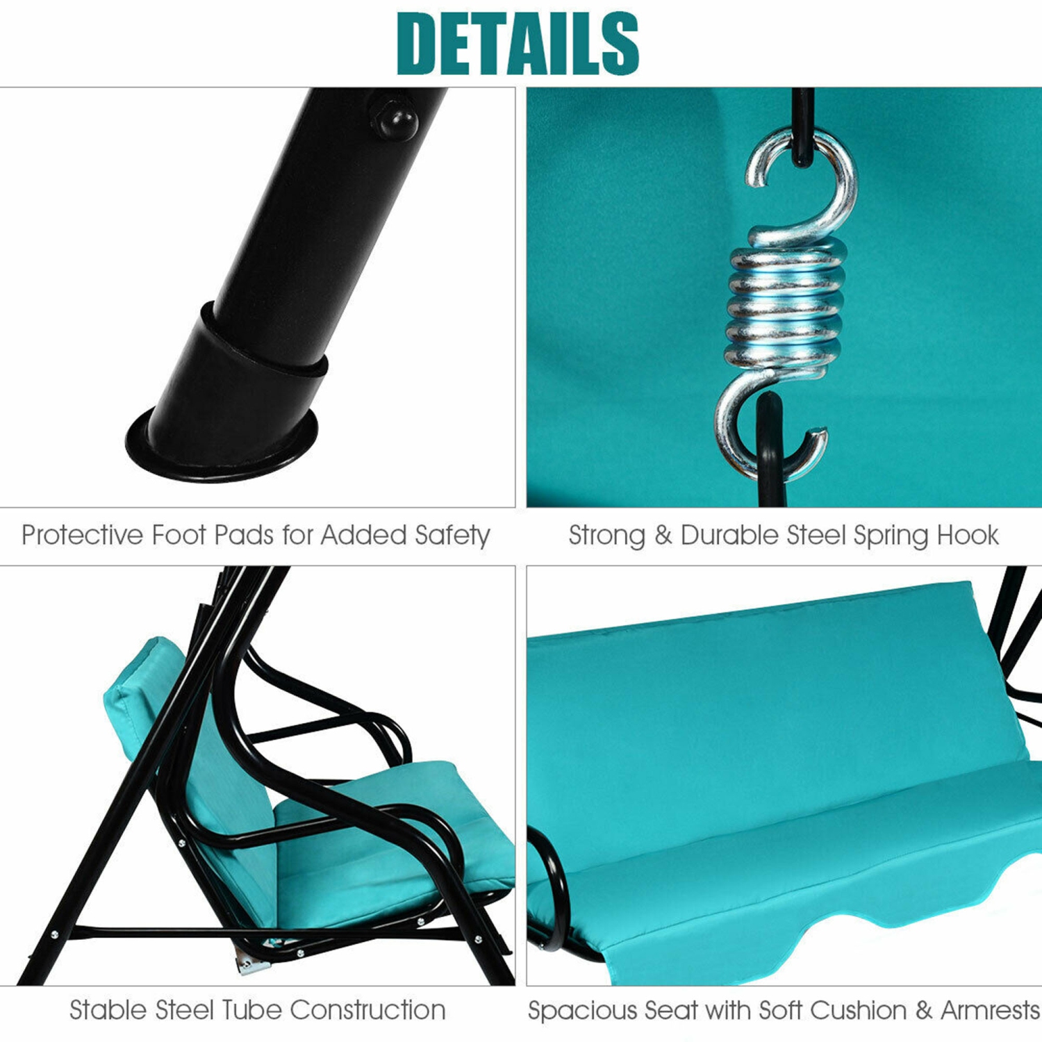 Gymax Blue Outdoor Swing Canopy Patio Swing Chair 3-Person Canopy Hammock