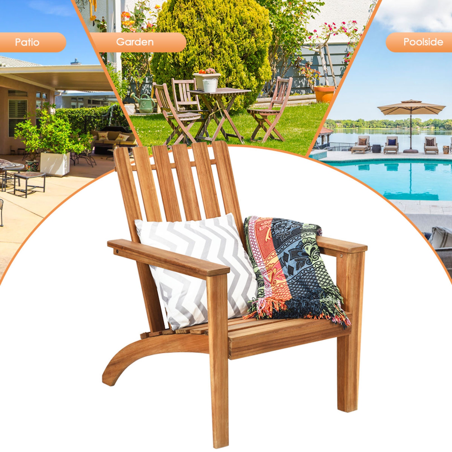 Gymax Outdoor Wooden Adirondack Chair Patio Lounge Chair w/ Armrest Natural