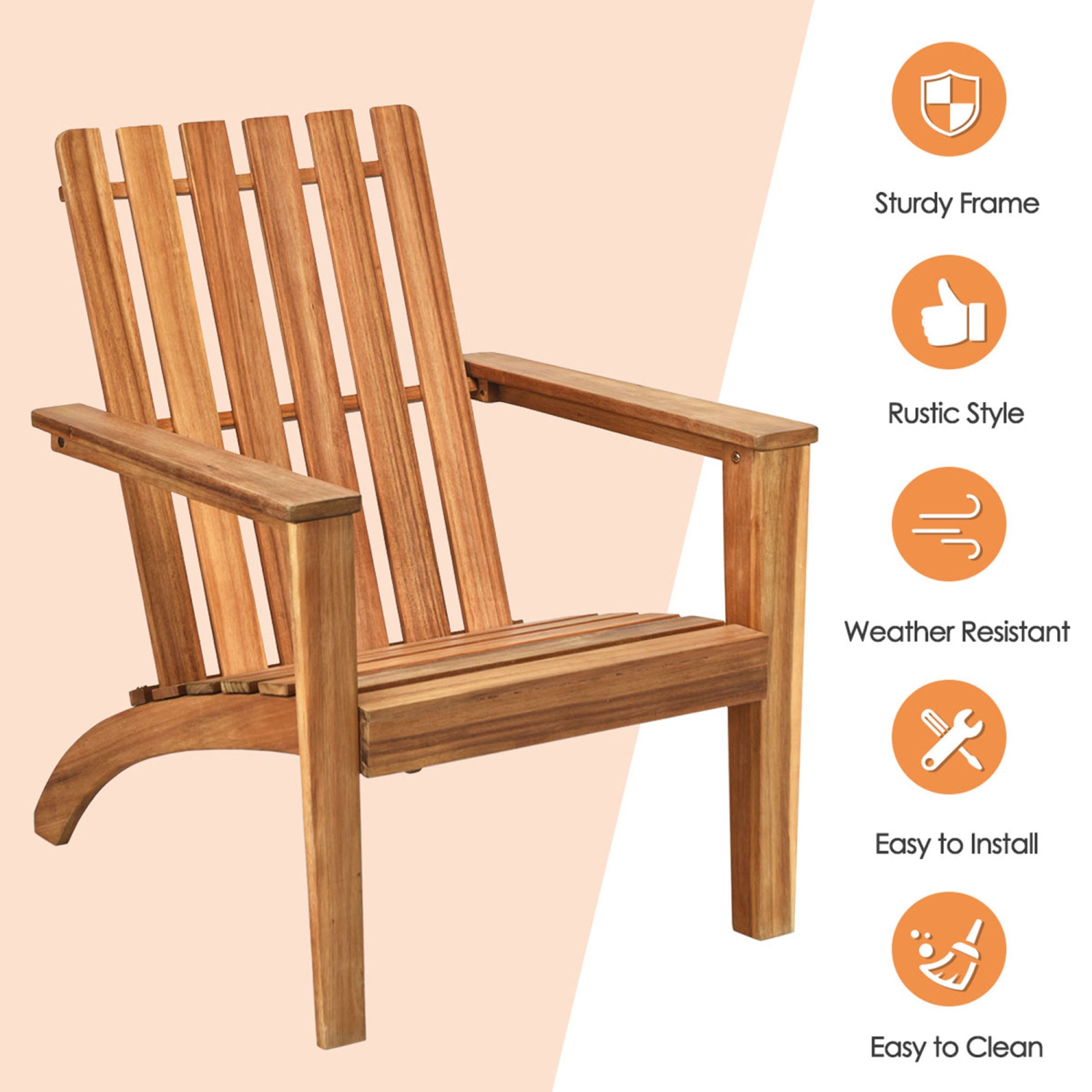 Gymax Outdoor Wooden Adirondack Chair Patio Lounge Chair w/ Armrest Natural