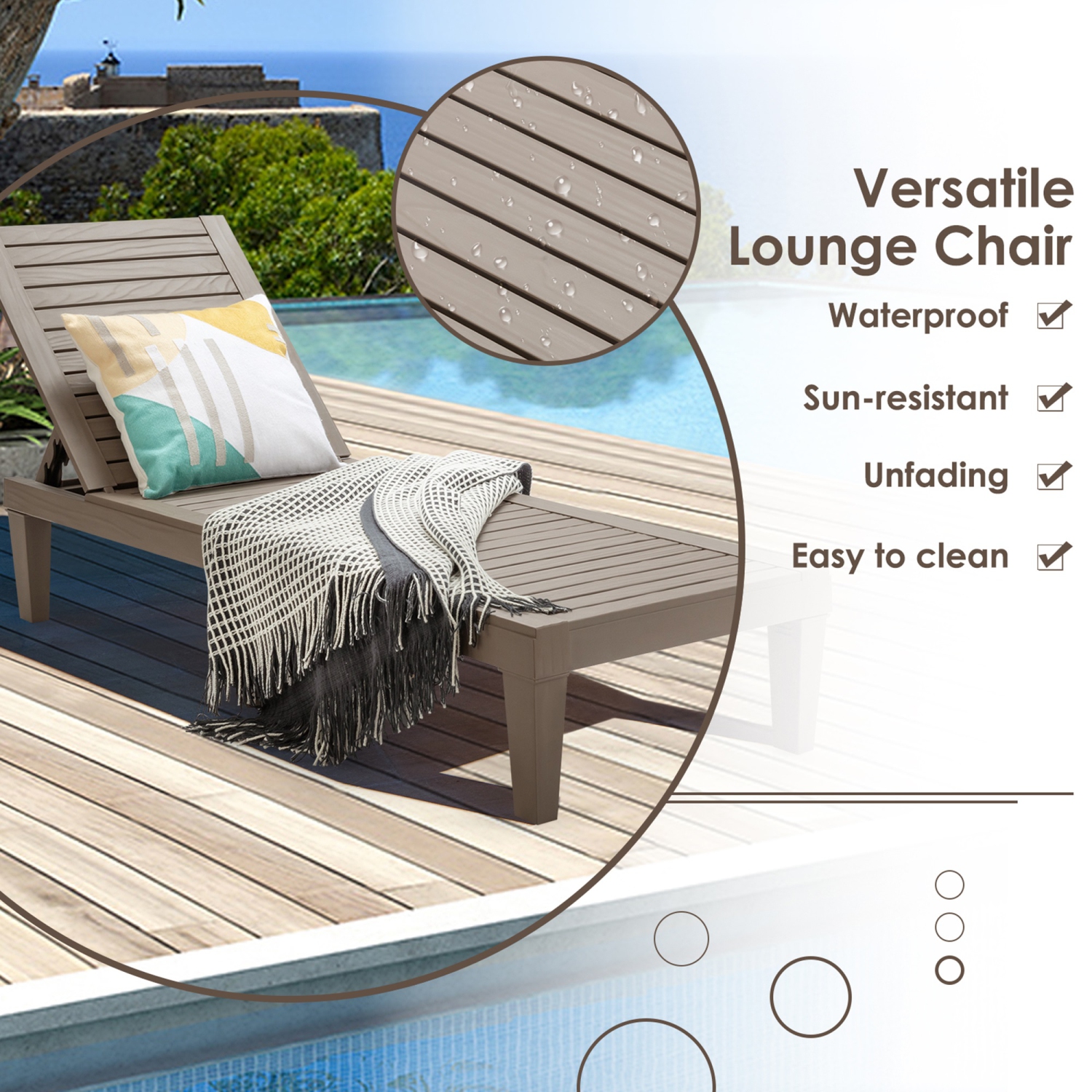 Chaise longue de patio inclinable Gymax avec dossier ajustable