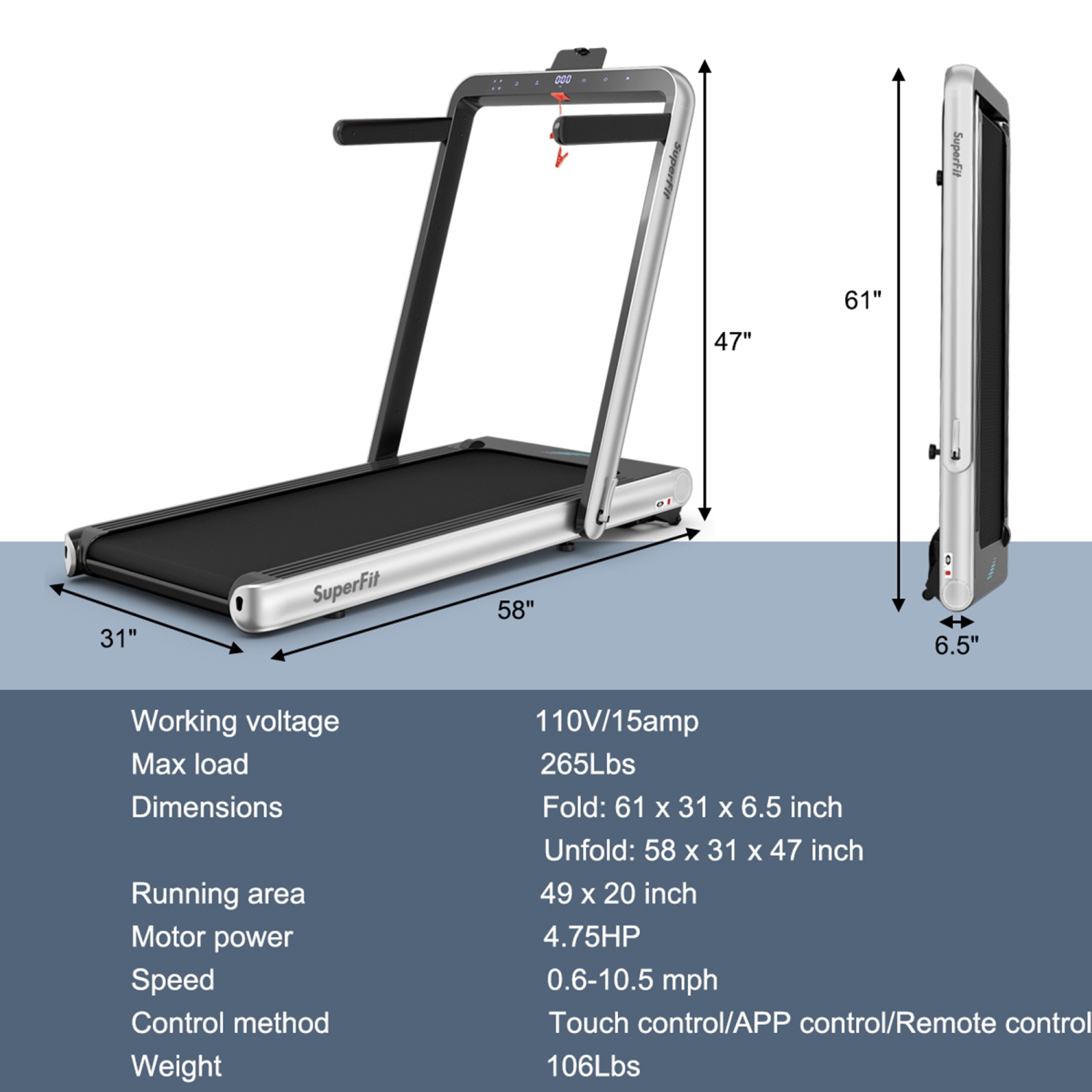 Tapis de course 2 en 1 5CV Gymax