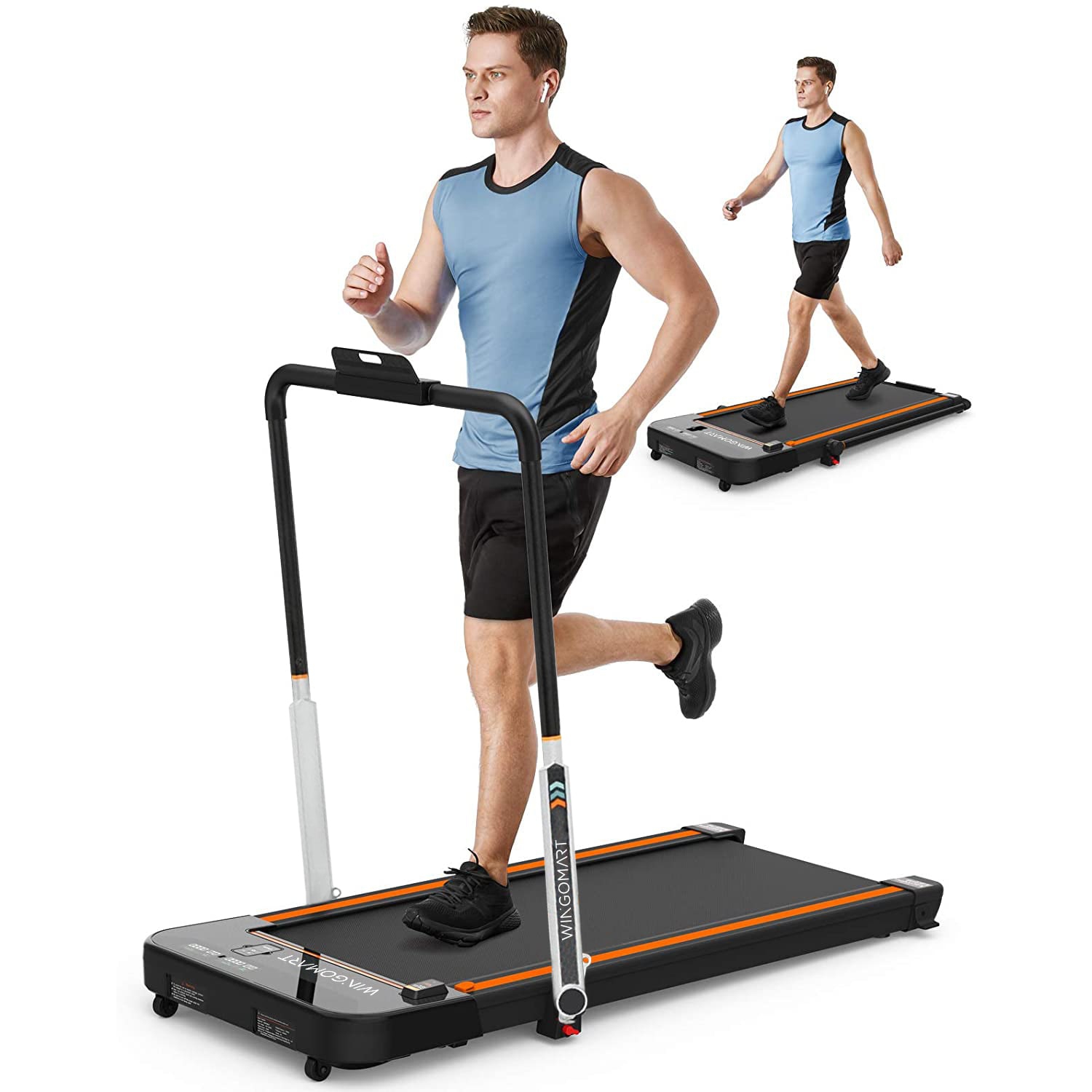 WINGOMART 2.5HP 2 in 1 Folding Under Desk Treadmill & Walking pad Folding Walking Jogging Machine UP to 12KM/H for Home & Office with Remote Control