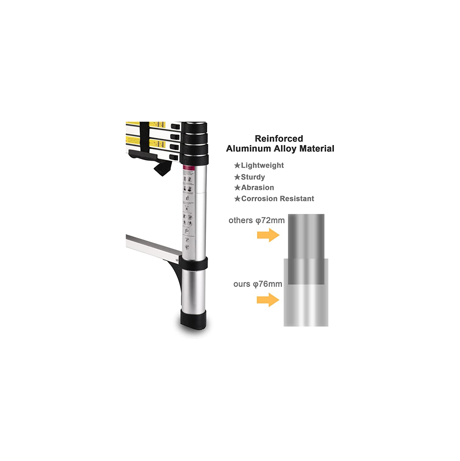 3.8m / 12.5ft Portable Aluminum Telescopic Ladder w/ 330lb Capacity Portable & Multi-Purpose Collapsible Ladder for Home & Professional Use |