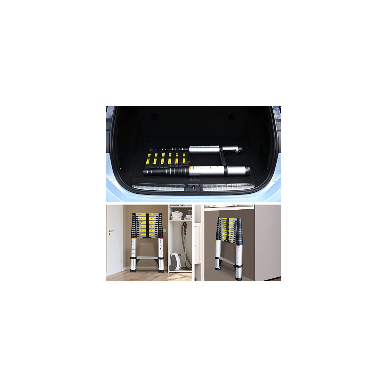 3.8m / 12.5ft Portable Aluminum Telescopic Ladder w/ 330lb Capacity Portable & Multi-Purpose Collapsible Ladder for Home & Professional Use |