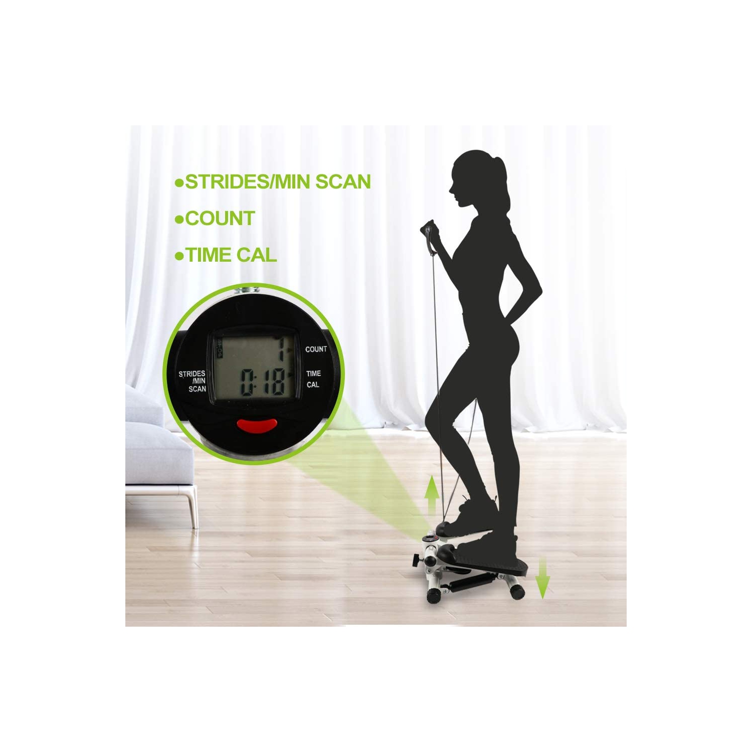 WINGOMART Adjustable Stair Stepper Exercise Equipment Step Machine Twisting Action Portable Hydraulic Cylinder with Resistance Band