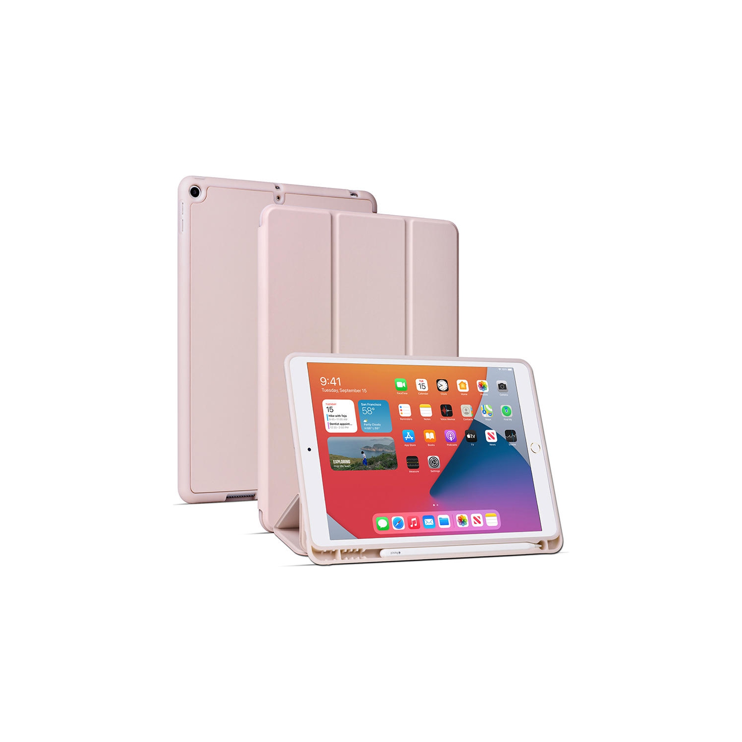 PU Leather Shockproof Protective Case with Pencil Holder for iPad 7/8 10.2" - PrimeCables® - Pink