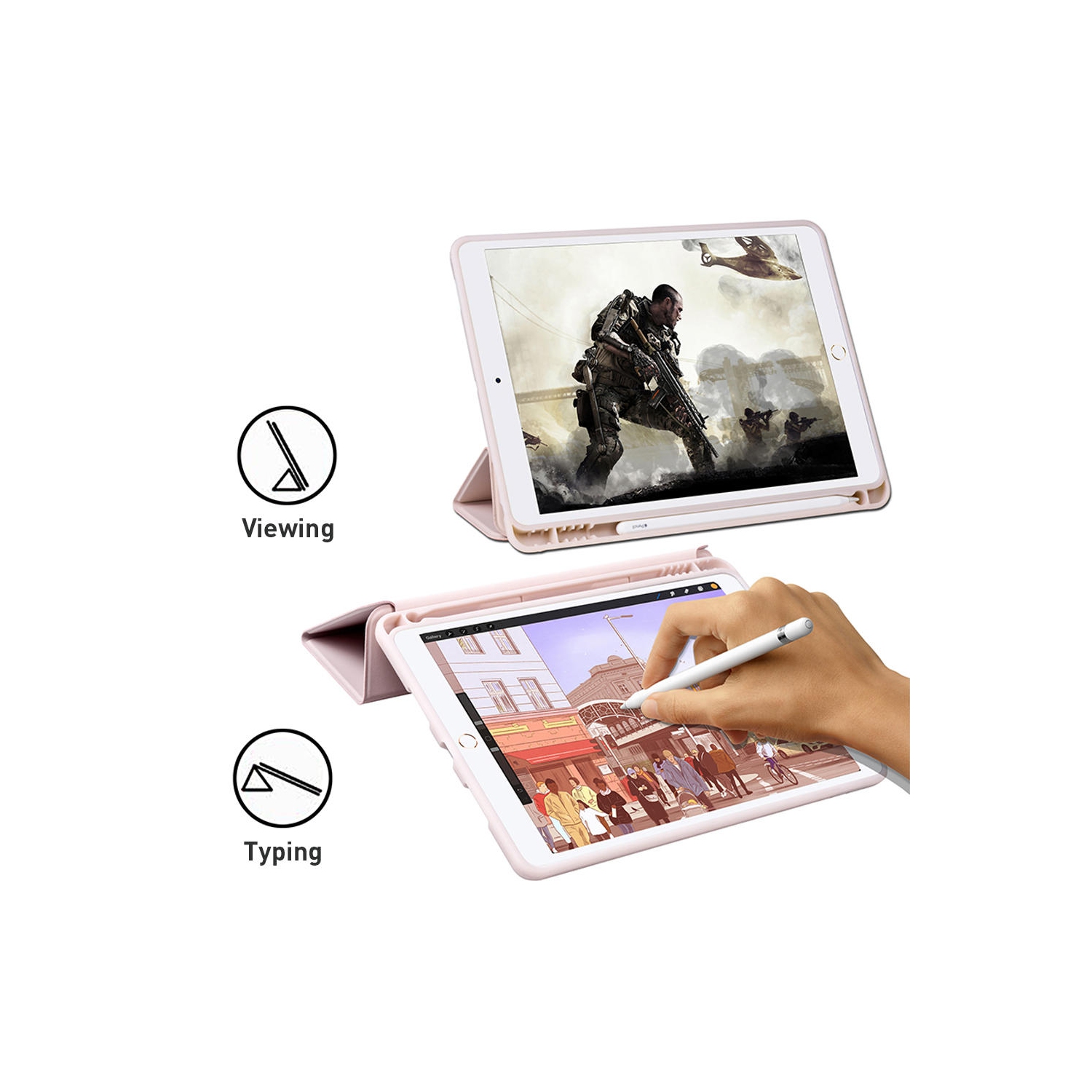 PU Leather Shockproof Protective Case with Pencil Holder for iPad 7/8 10.2" - PrimeCables® - Pink