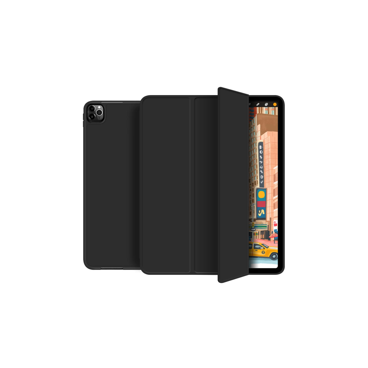 iPad – Étui antichoc en cuir 12.9 & 2018 Pro de 2020 po avec porte-crayon, noir – PrimCables®