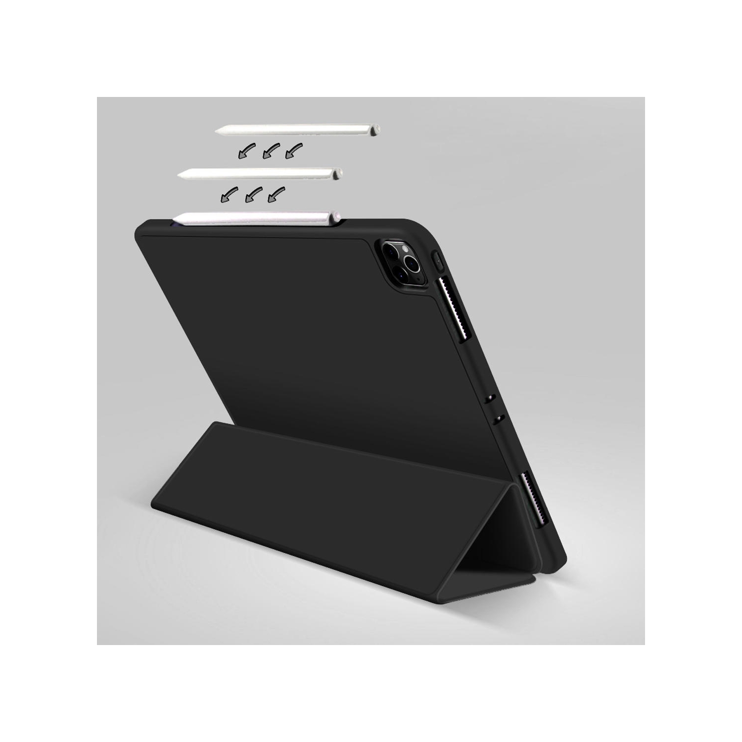 iPad – Étui antichoc en cuir 12.9 & 2018 Pro de 2020 po avec porte-crayon, noir – PrimCables®