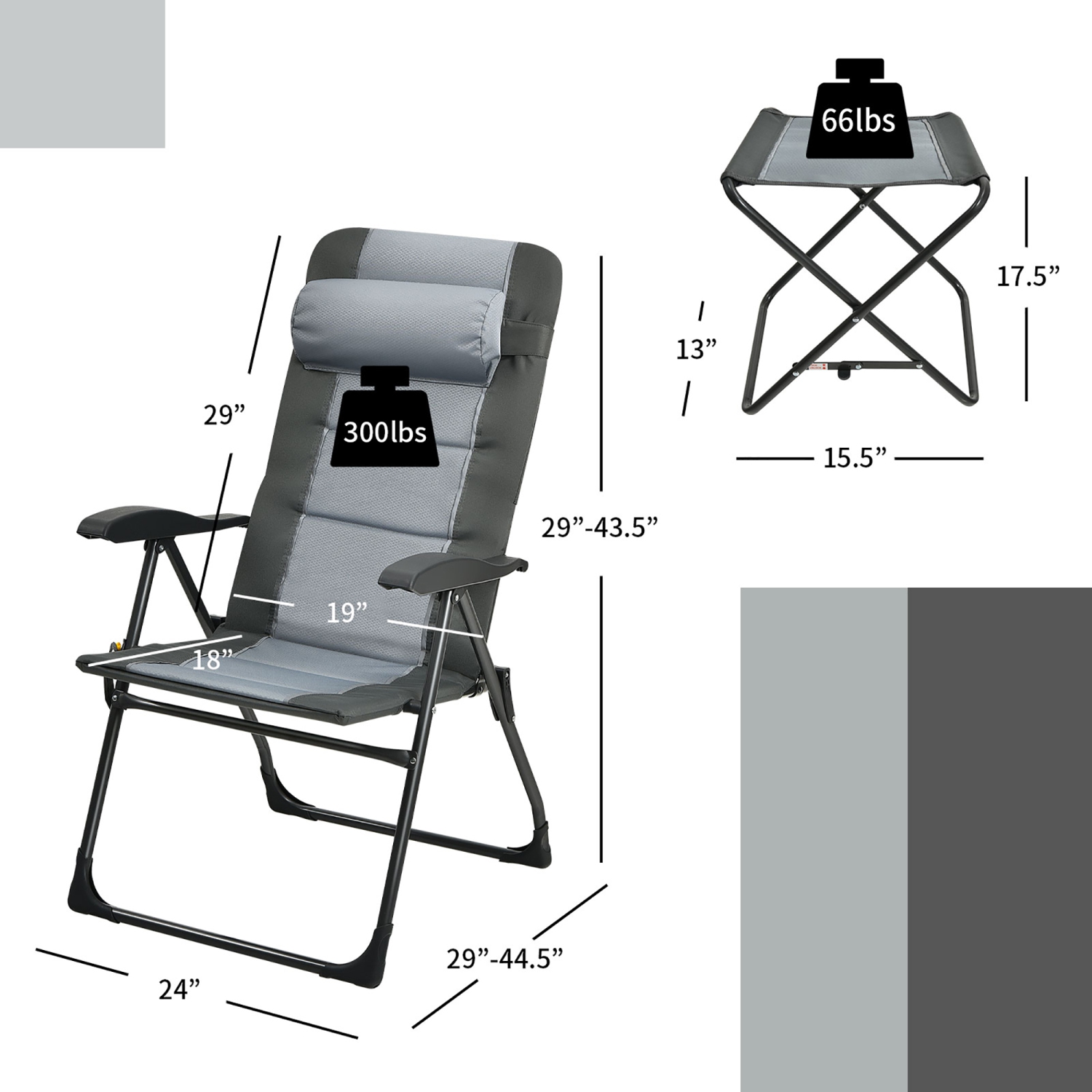 Costway 4PCS Patio Folding Dining Chair Ottoman Set Recliner Adjustable Gray