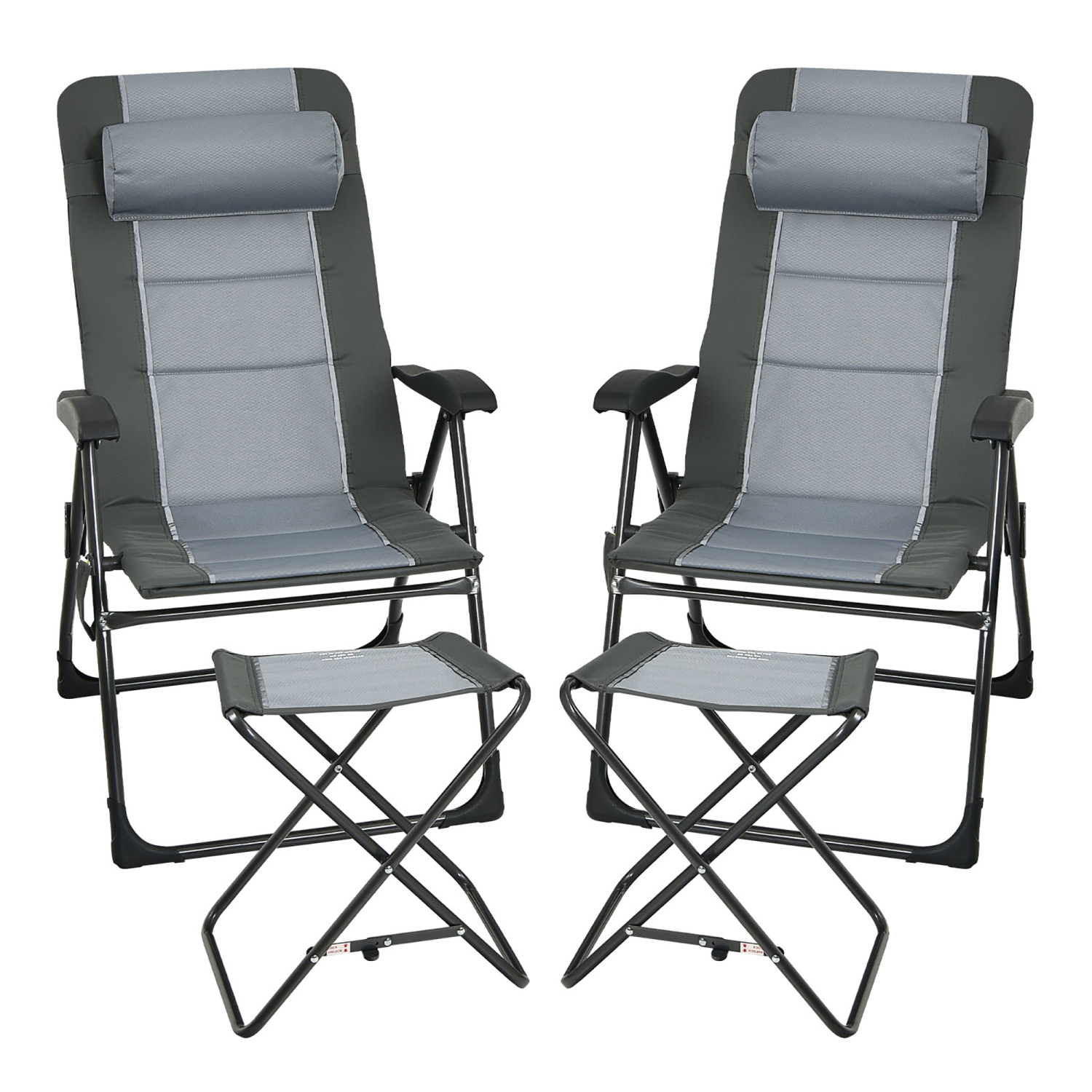 Costway 4PCS Patio Folding Dining Chair Ottoman Set Recliner Adjustable Gray