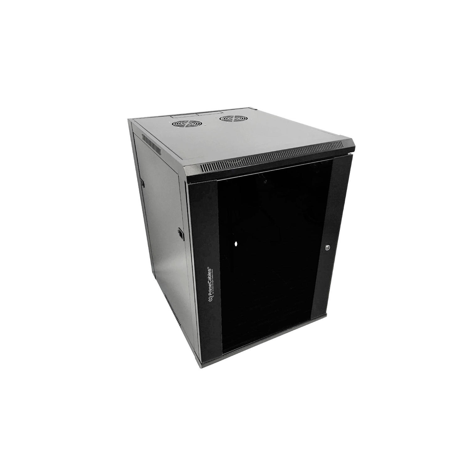 Rack d'armoire de serveur réseau à montage mural 15U avec porte en verre, 2 ventilateurs de ventilation alimentés en courant alternatif avec matériel