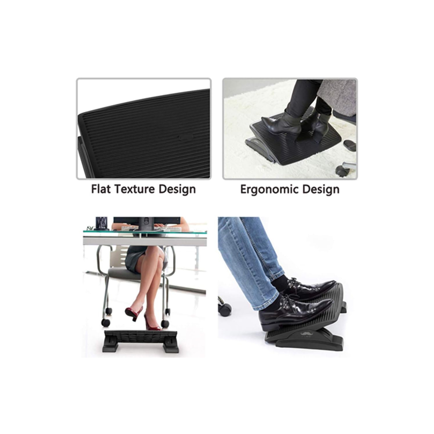 Moustache Adjustable Foot Rest Under Desk, Ergonomic Footrest Support with Massage for Home Office