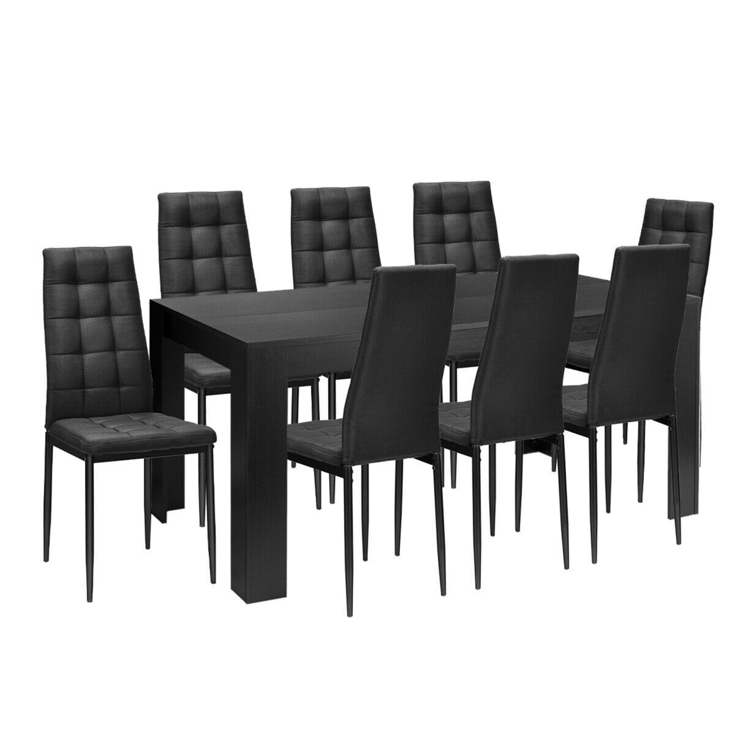 Gymax 9pcs Dining Set Wood Table and 8 Fabric Chairs Home Kitchen Modern