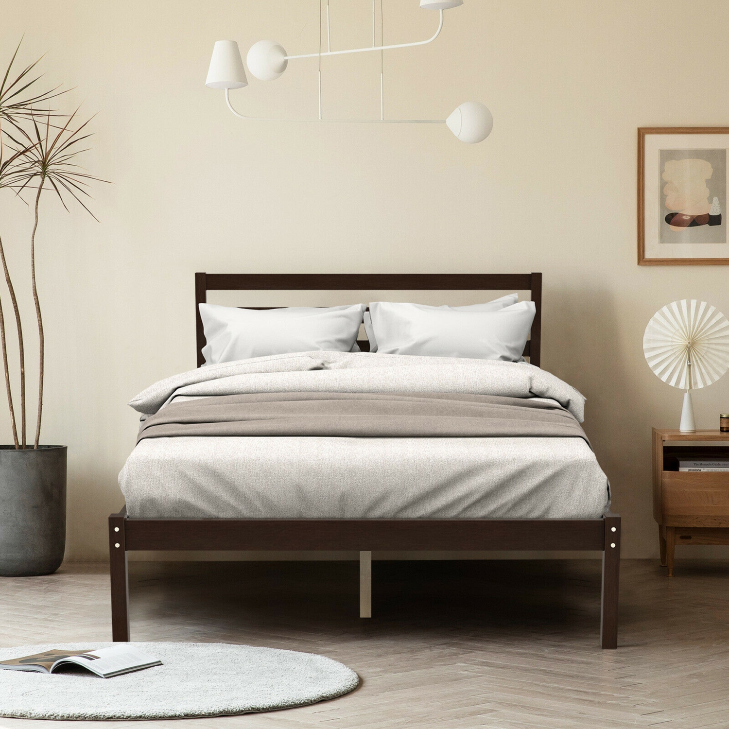 Gymax Full Wood Platform Bed Frame Headboard Slat Support Mattress Foundation