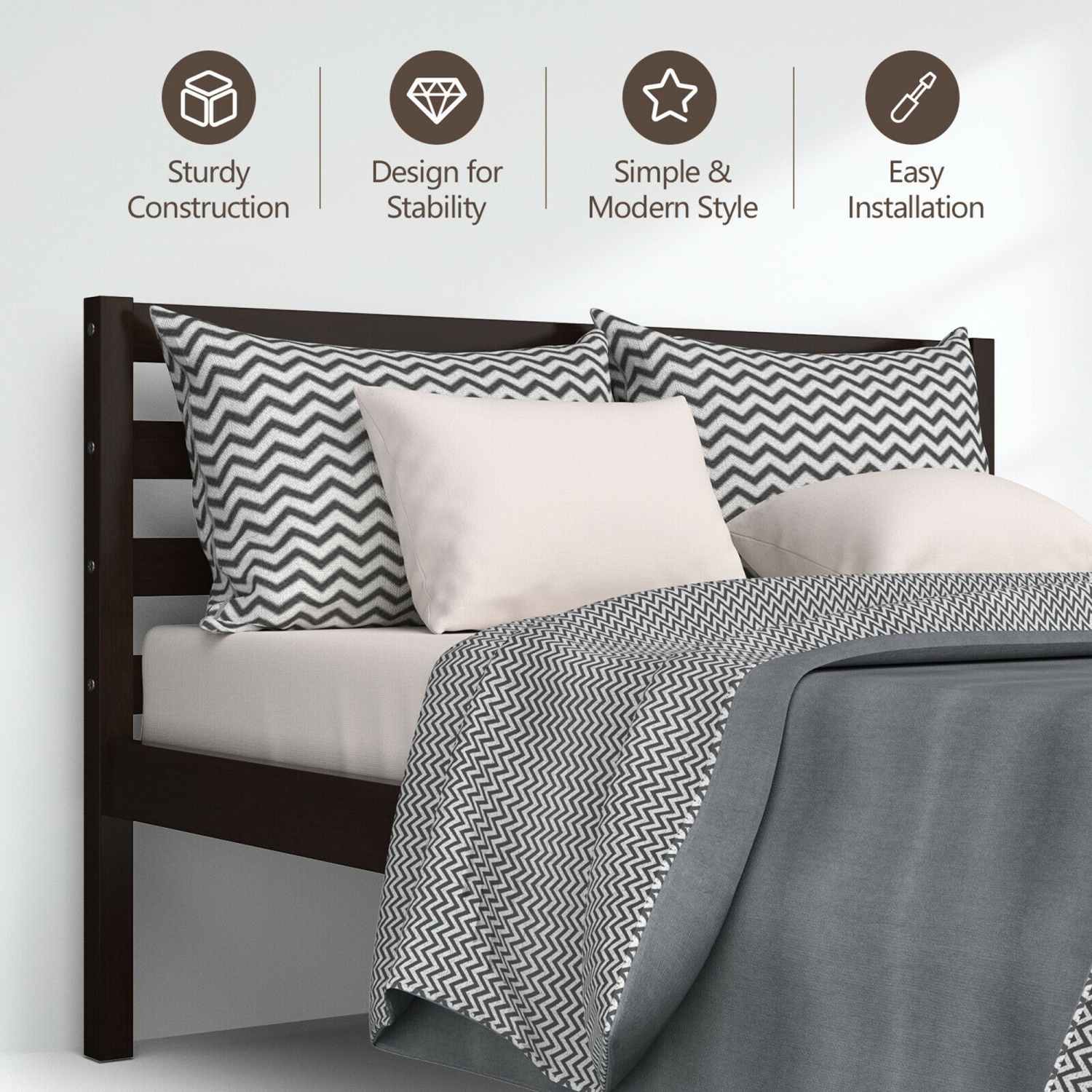 Gymax Full Wood Platform Bed Frame Headboard Slat Support Mattress Foundation