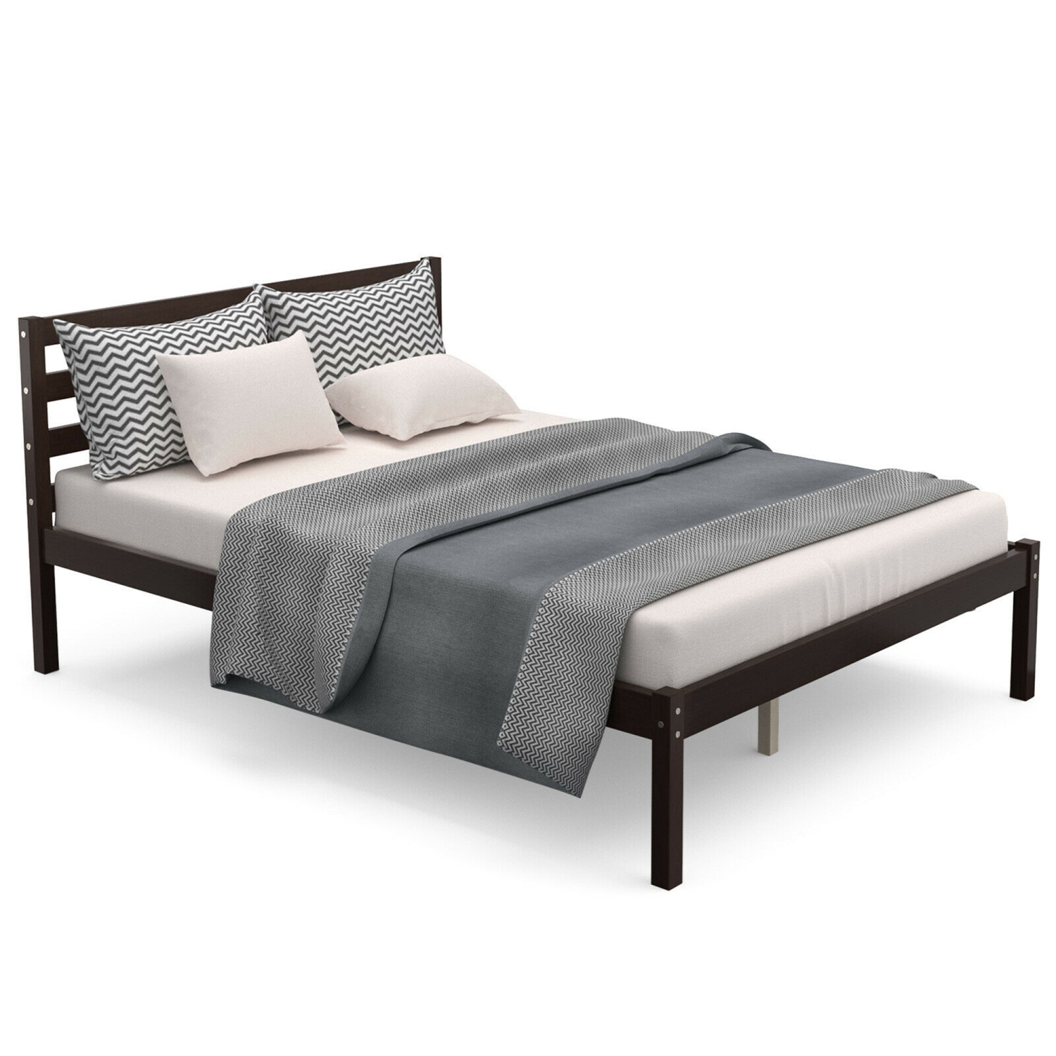 Gymax Full Wood Platform Bed Frame Headboard Slat Support Mattress Foundation